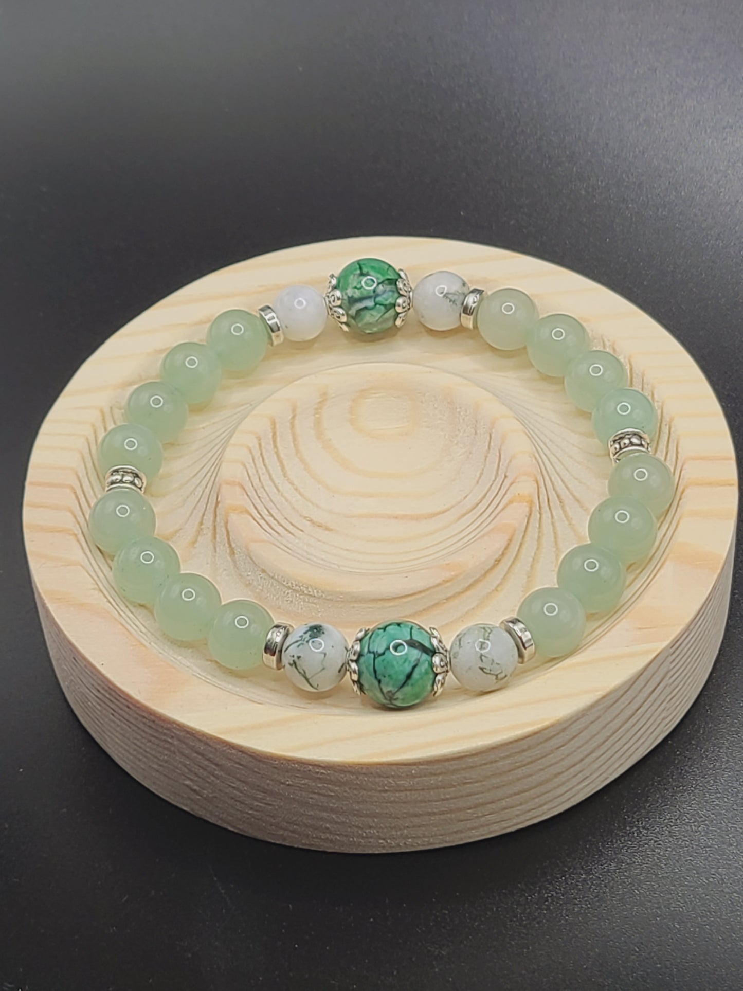 Natural Gemstone Beaded Bracelet-Green Aventurine, Moss Agate and Green Dragon Agate.