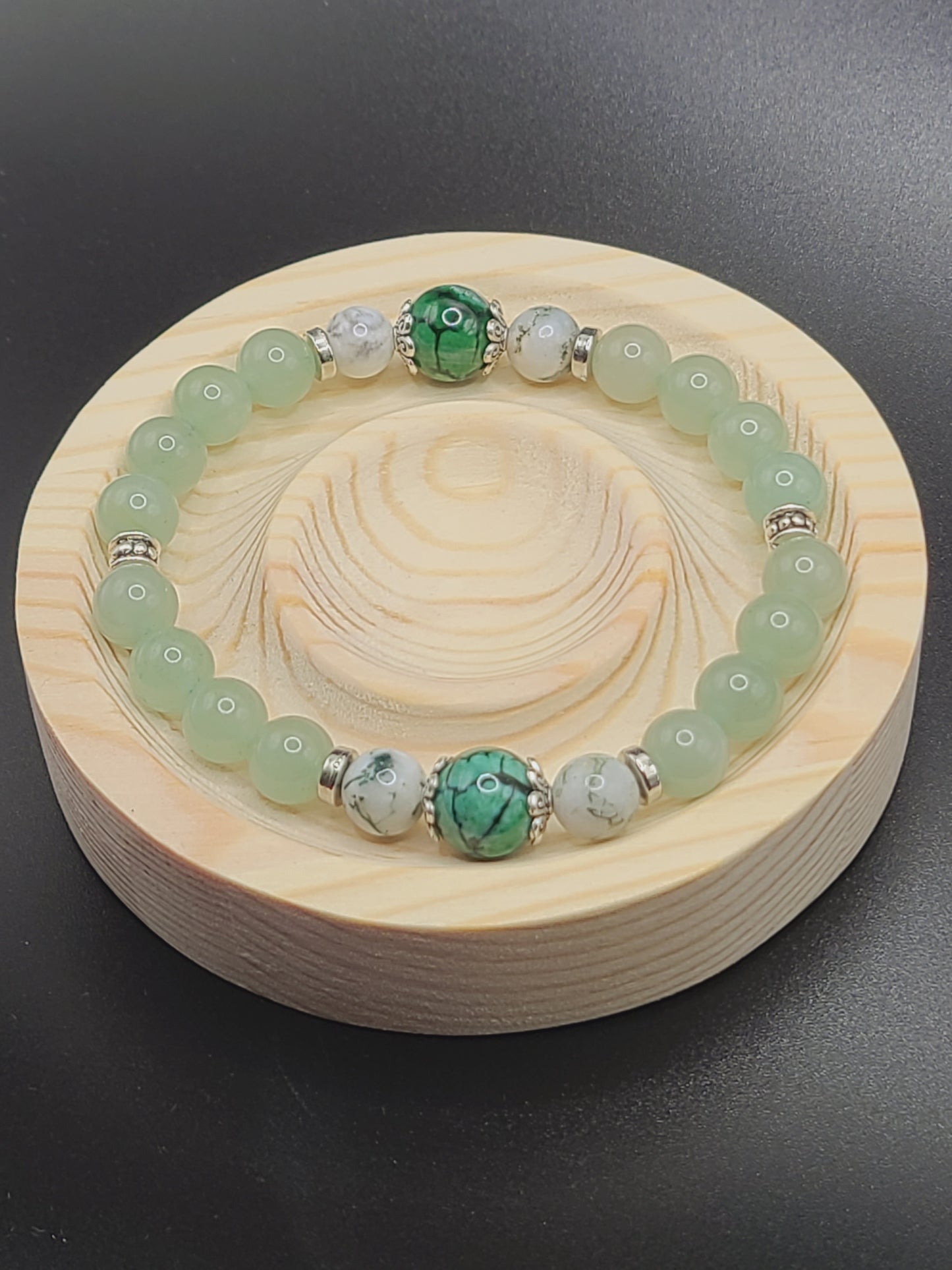 Natural Gemstone Beaded Bracelet-Green Aventurine, Moss Agate and Green Dragon Agate.