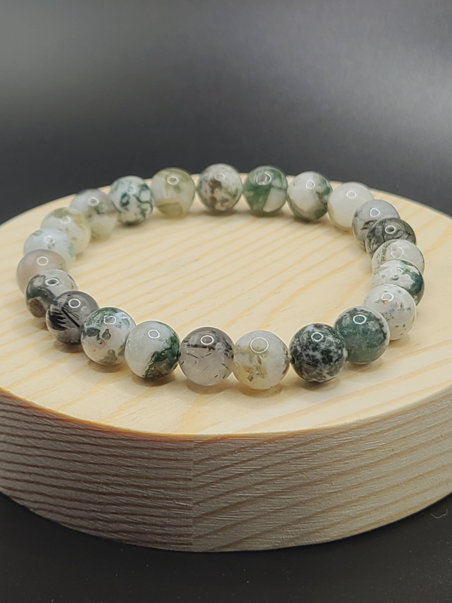 Moss Agate Natural Gemstone Beaded Bracelet