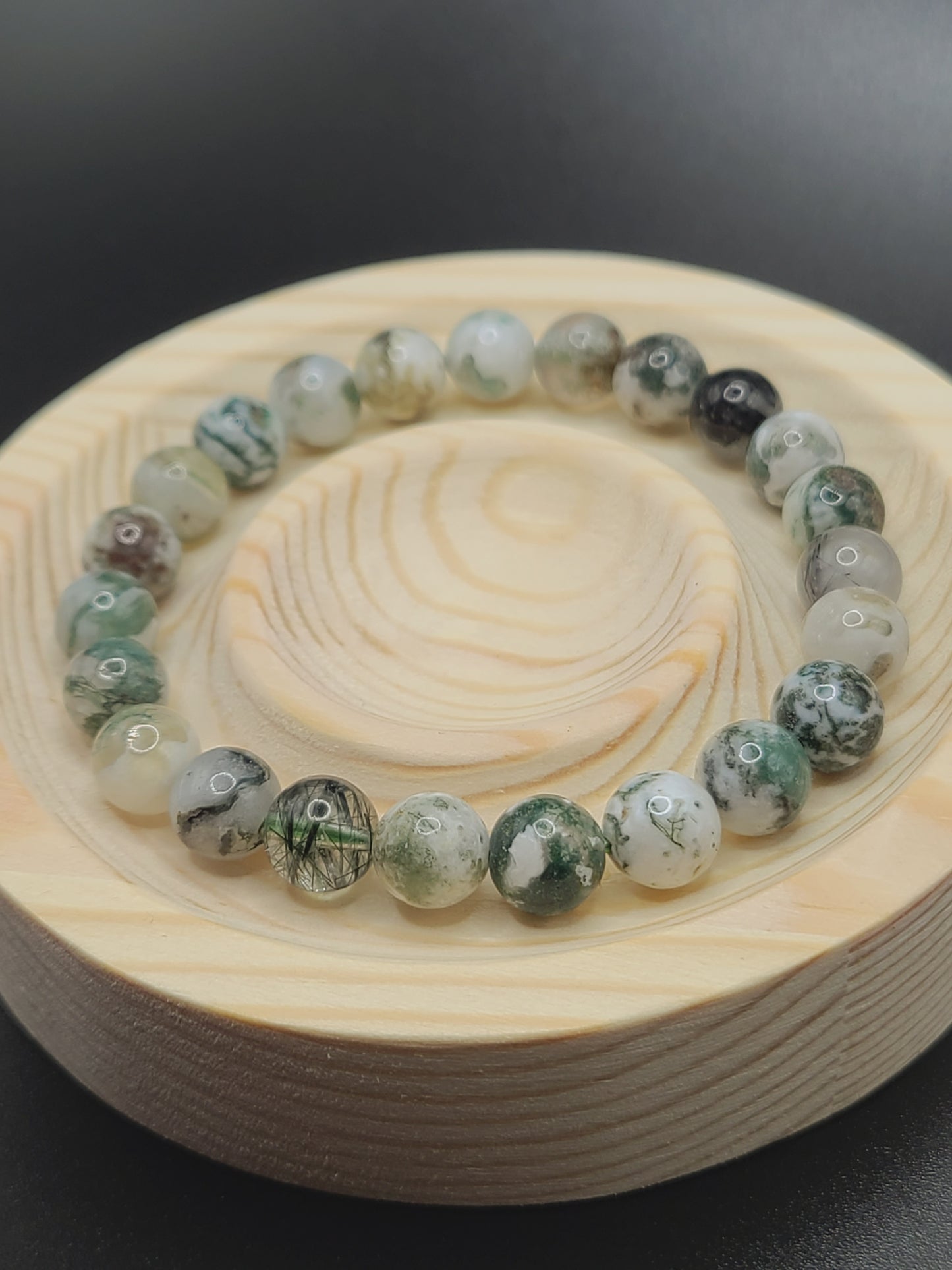 Moss Agate Natural Gemstone Beaded Bracelet