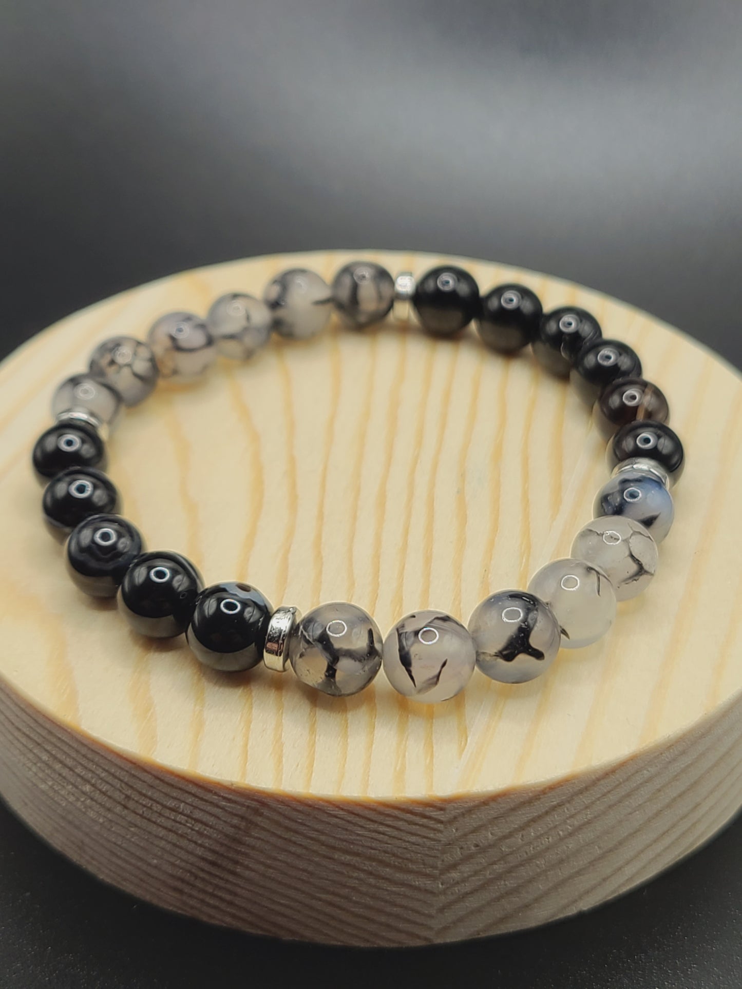 Dragon Vein Agate and Banded Onyx 8mm Natural Gemstone Beaded Bracelet with spacers