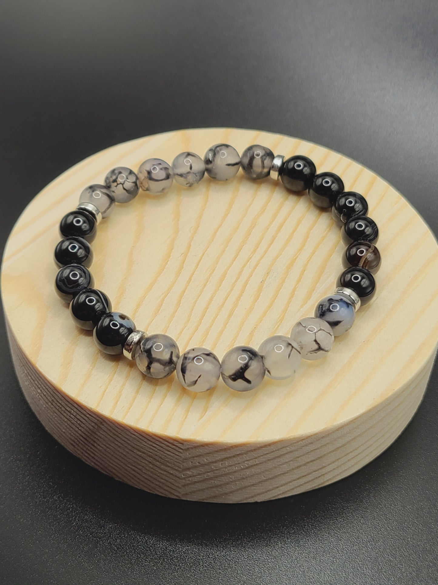 Dragon Vein Agate and Banded Onyx 8mm Natural Gemstone Beaded Bracelet with spacers