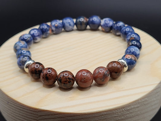 Mahogony Jasper and Blue Cherry Blossom Jade Natural Gemstone Bracelet