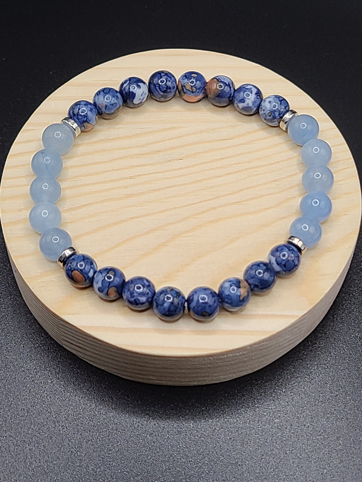 Blue Cherry Blossom Jade and Aquamarine 8mm Natural Gemstone Bracelet