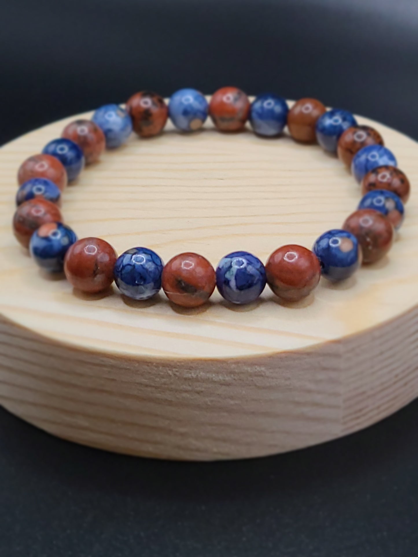 Blue Cherry Blossom Jade and Mahogany Jasper Natural Gemstone Bracelet