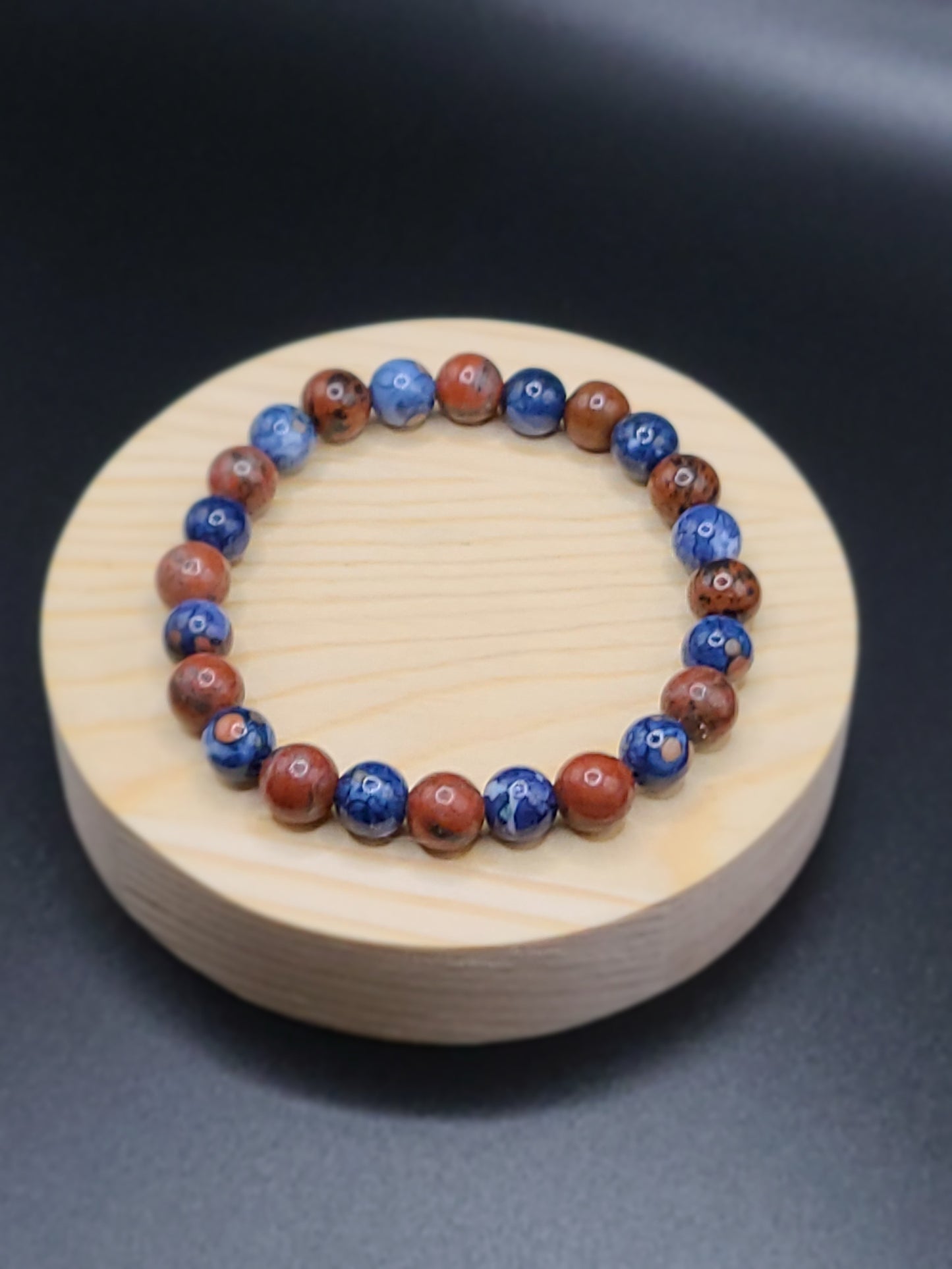 Blue Cherry Blossom Jade and Mahogany Jasper Natural Gemstone Bracelet