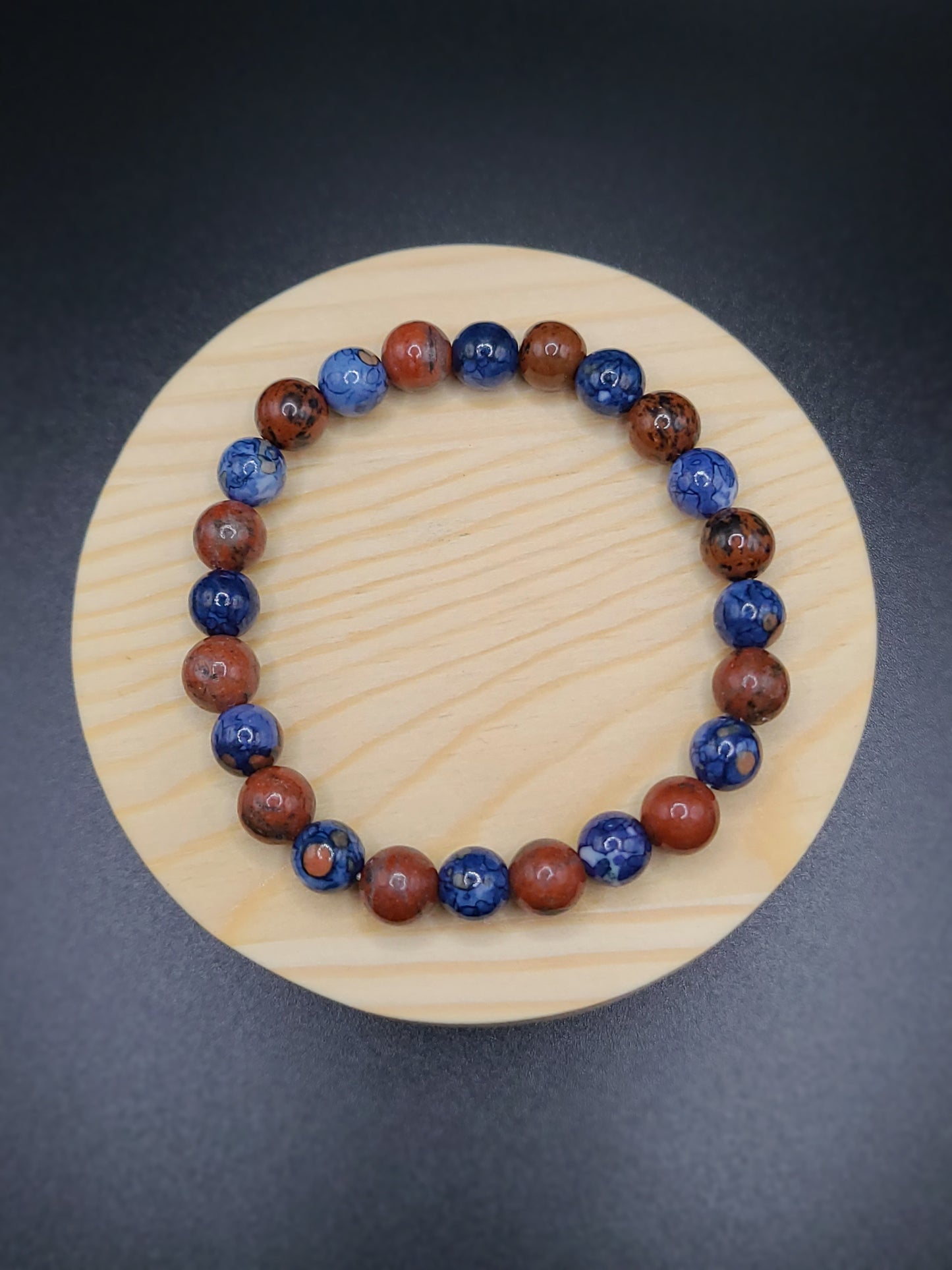 Blue Cherry Blossom Jade and Mahogany Jasper Natural Gemstone Bracelet