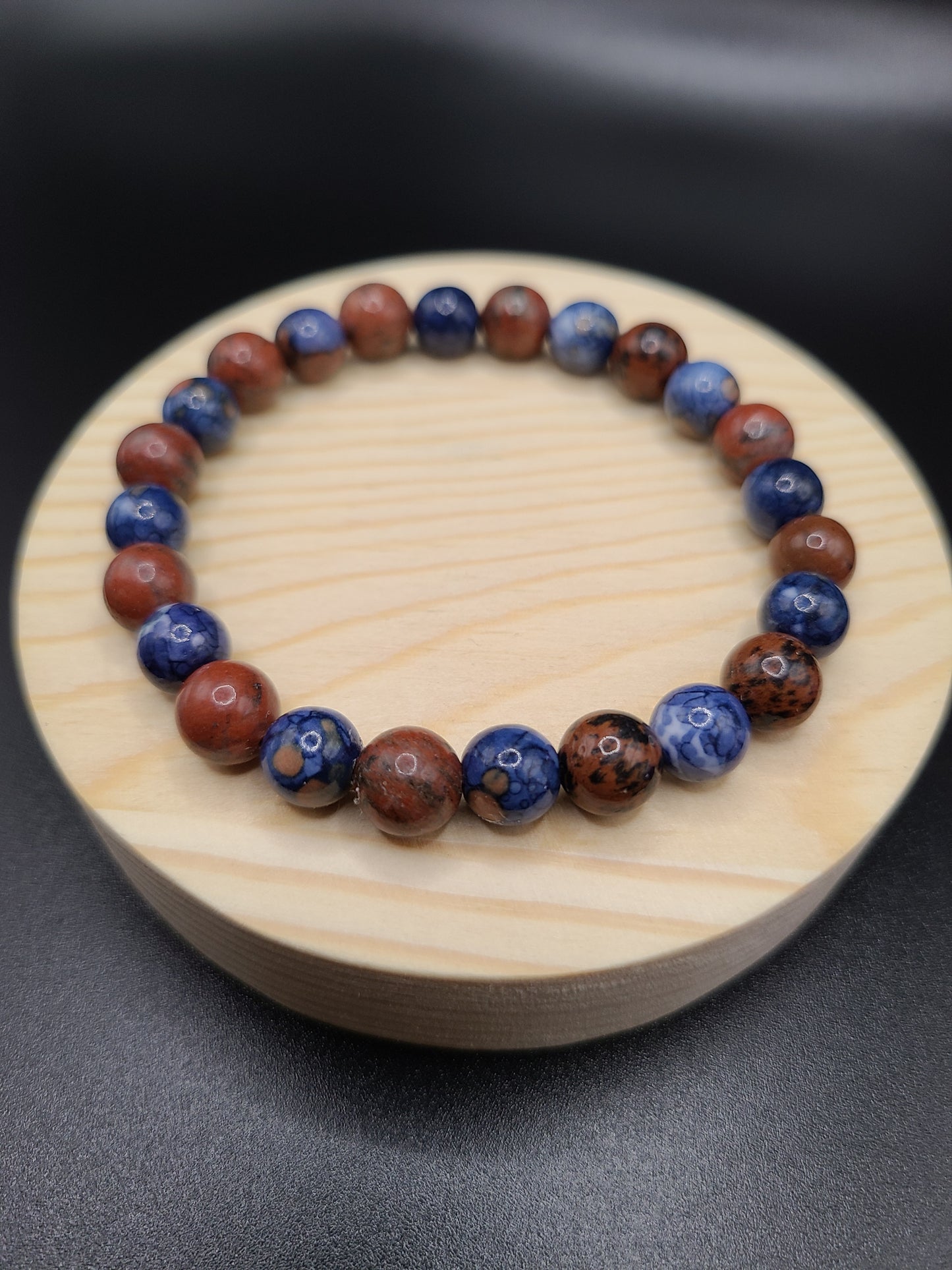 Blue Cherry Blossom Jade and Mahogany Jasper Natural Gemstone Bracelet