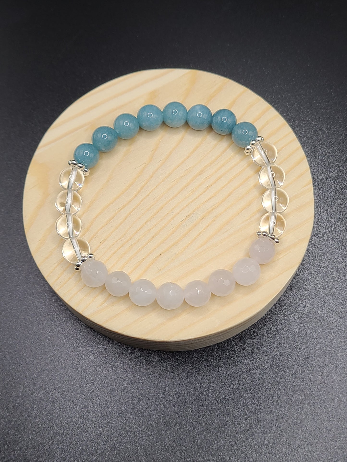 Faceted Rose Quartz, Clear Quartz, and Aquamarine Natural Gemstone Bracelet