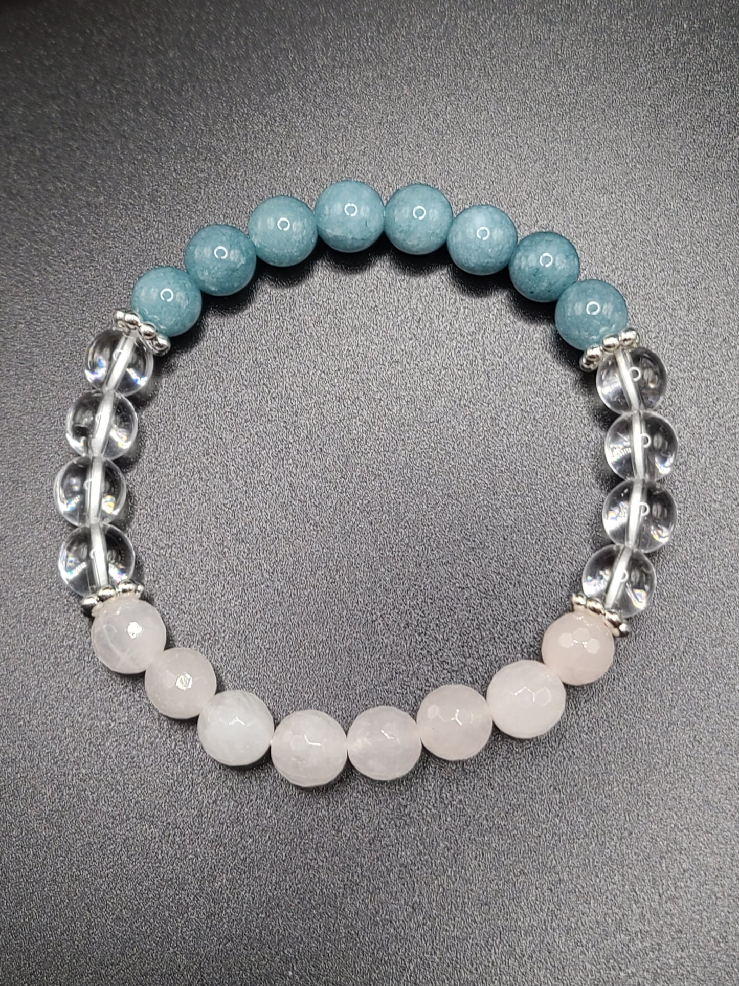 Faceted Rose Quartz, Clear Quartz, and Aquamarine Natural Gemstone Bracelet