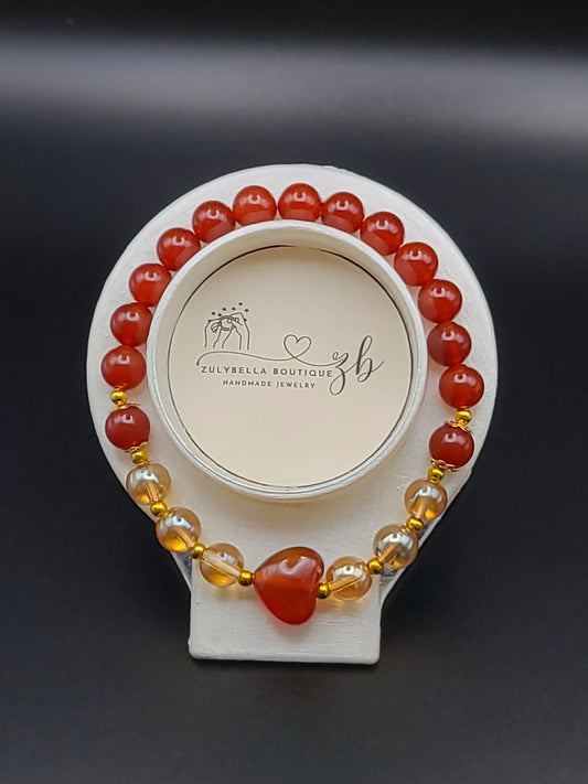 Carnelian Heart Natural Gemstone Bracelet