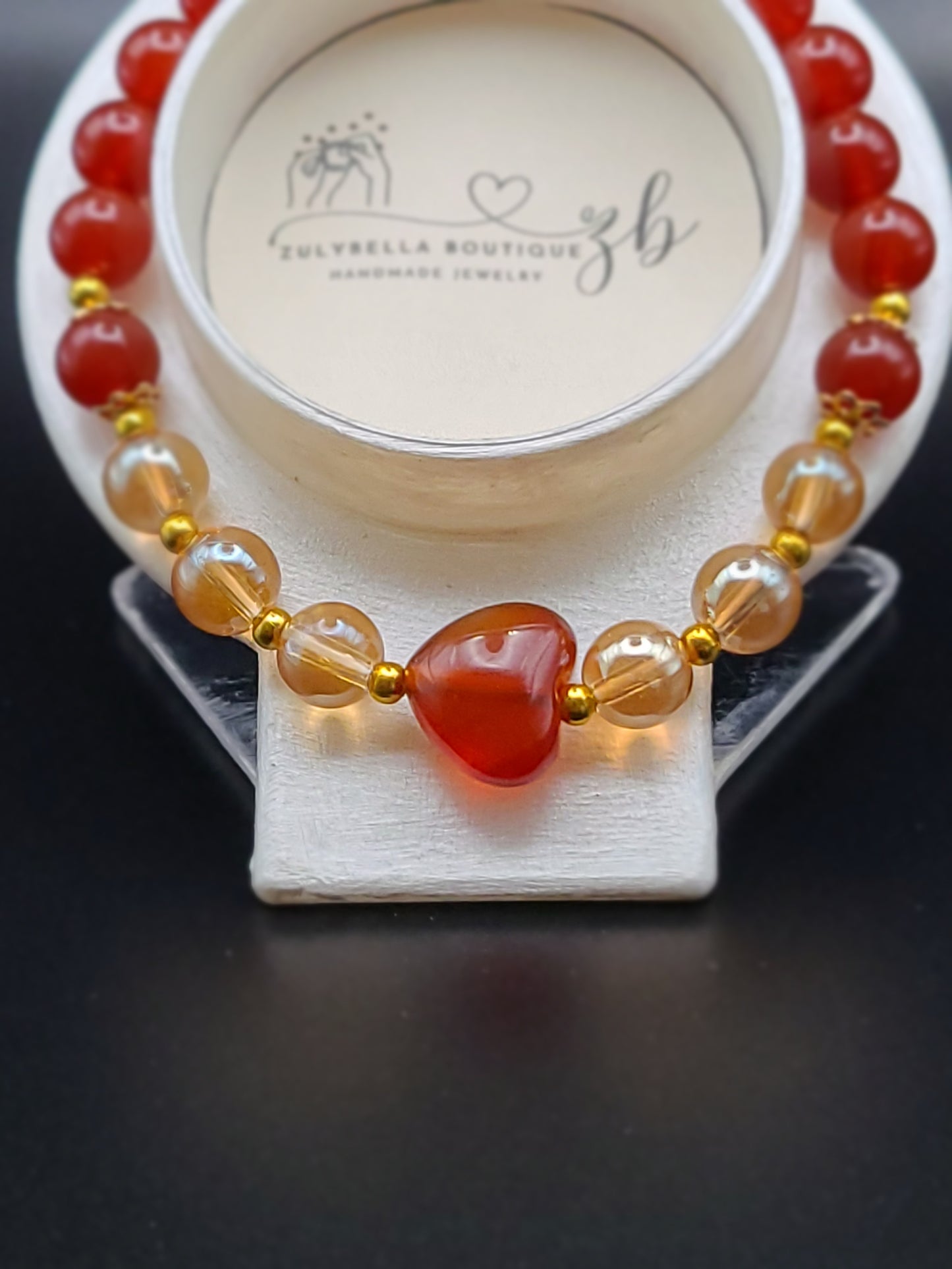 Carnelian Heart Natural Gemstone Bracelet