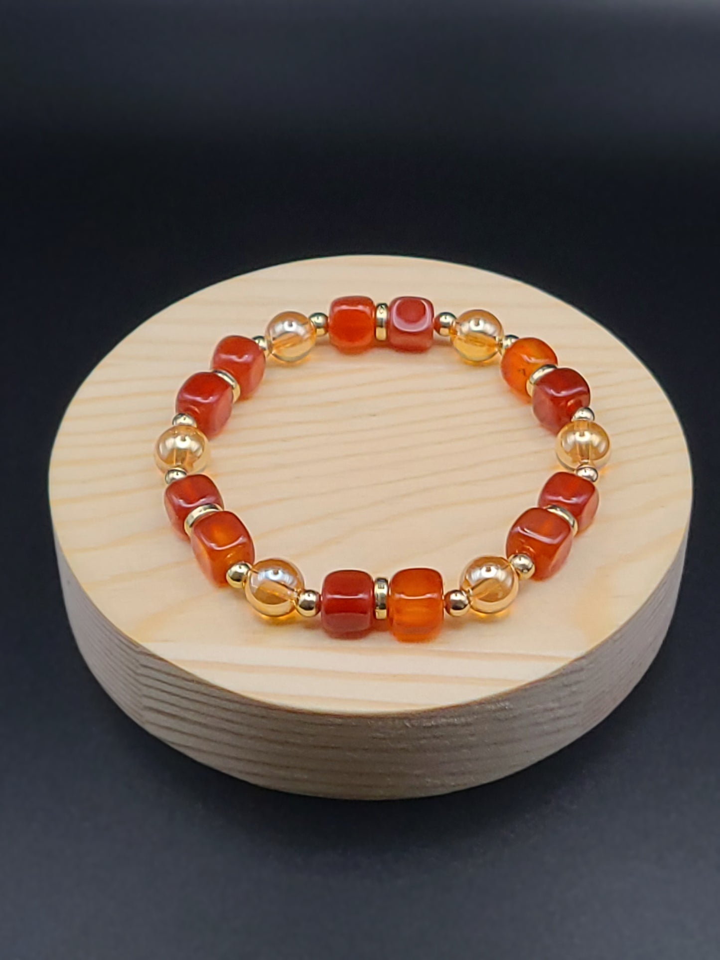 Carnelian Natural Gemstone Bracelet with Golden Aura K9 Crystal