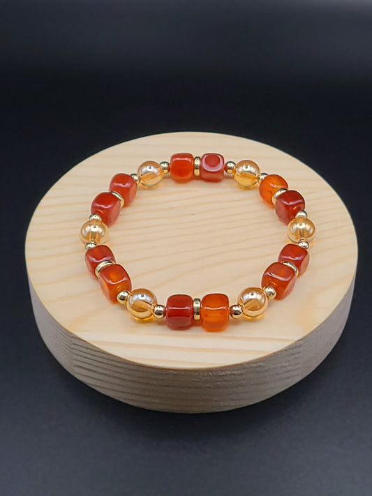 Carnelian Natural Gemstone Bracelet with Golden Aura K9 Crystal