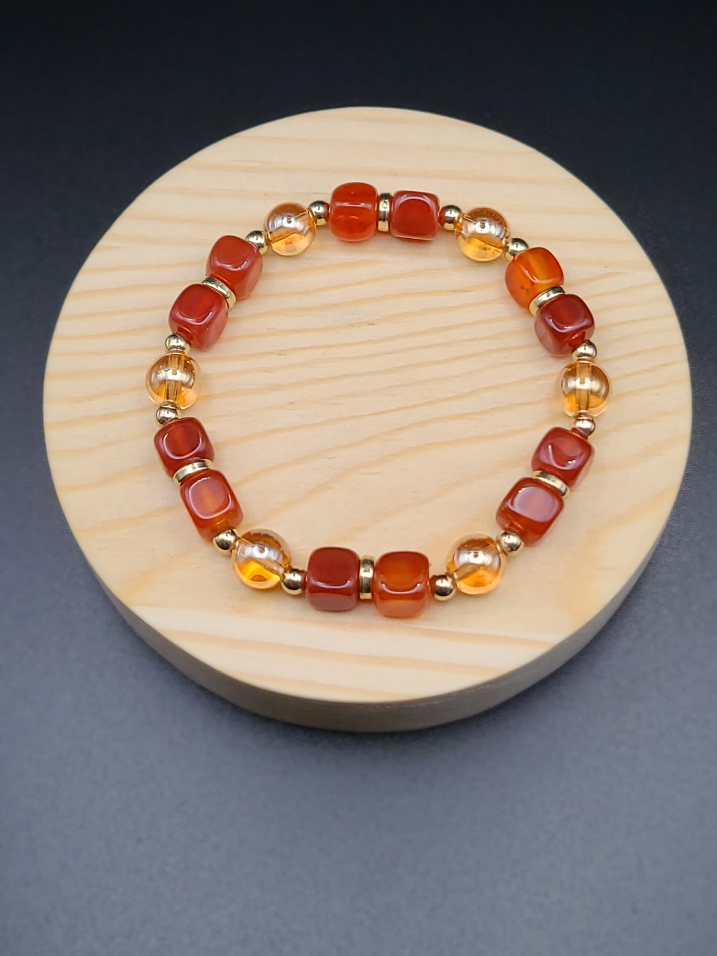 Carnelian Natural Gemstone Bracelet with Golden Aura K9 Crystal