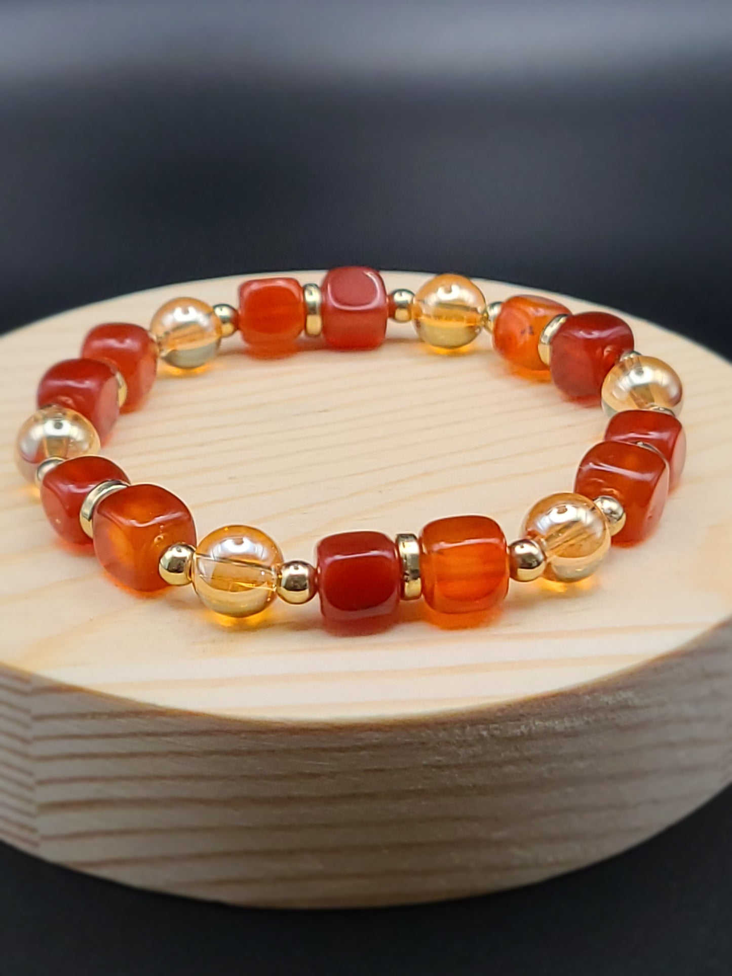 Carnelian Natural Gemstone Bracelet with Golden Aura K9 Crystal