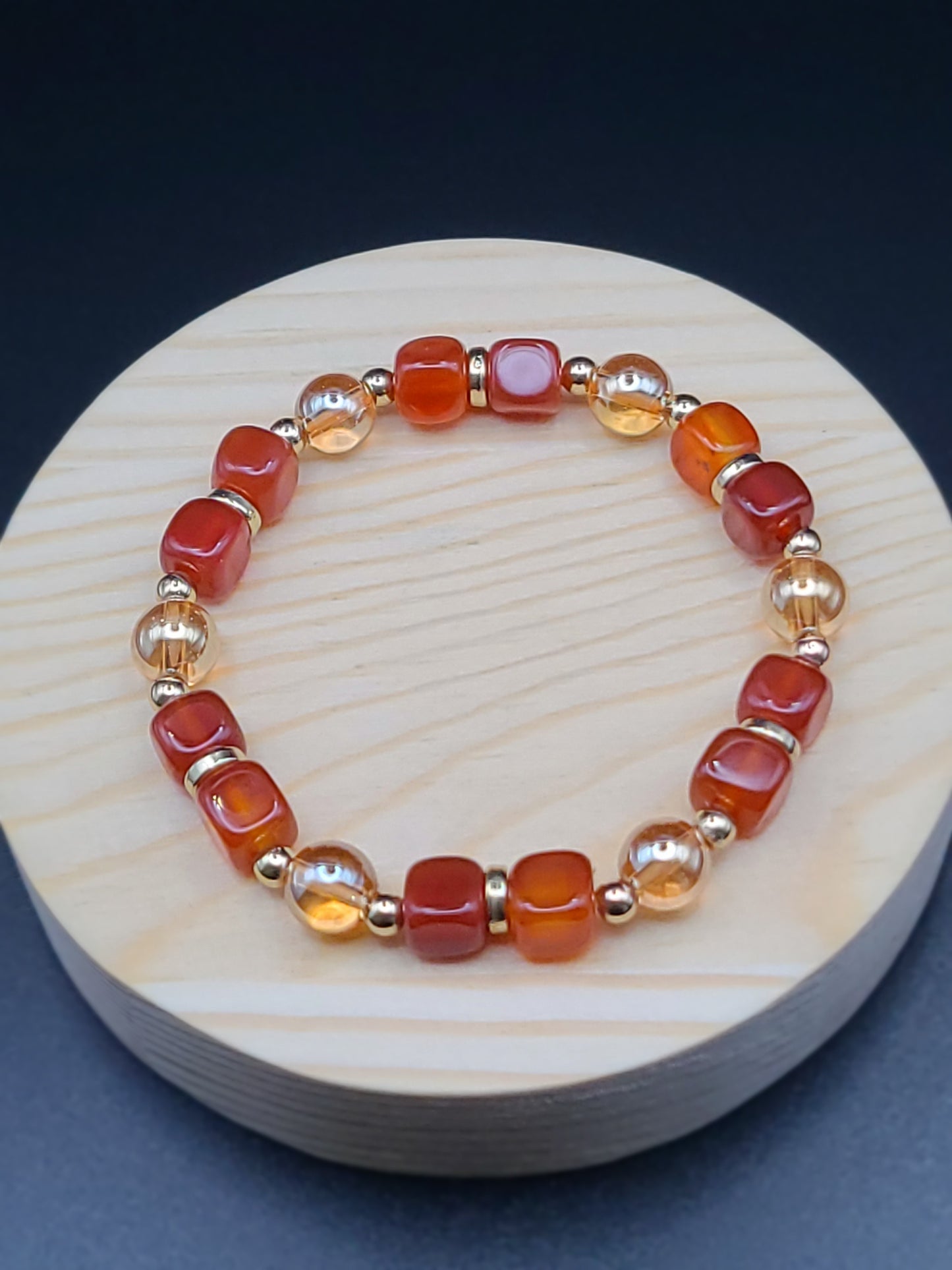 Carnelian Natural Gemstone Bracelet with Golden Aura K9 Crystal