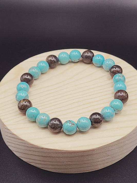 Turquiose and Bronzite Natural Gemstone Bracelet