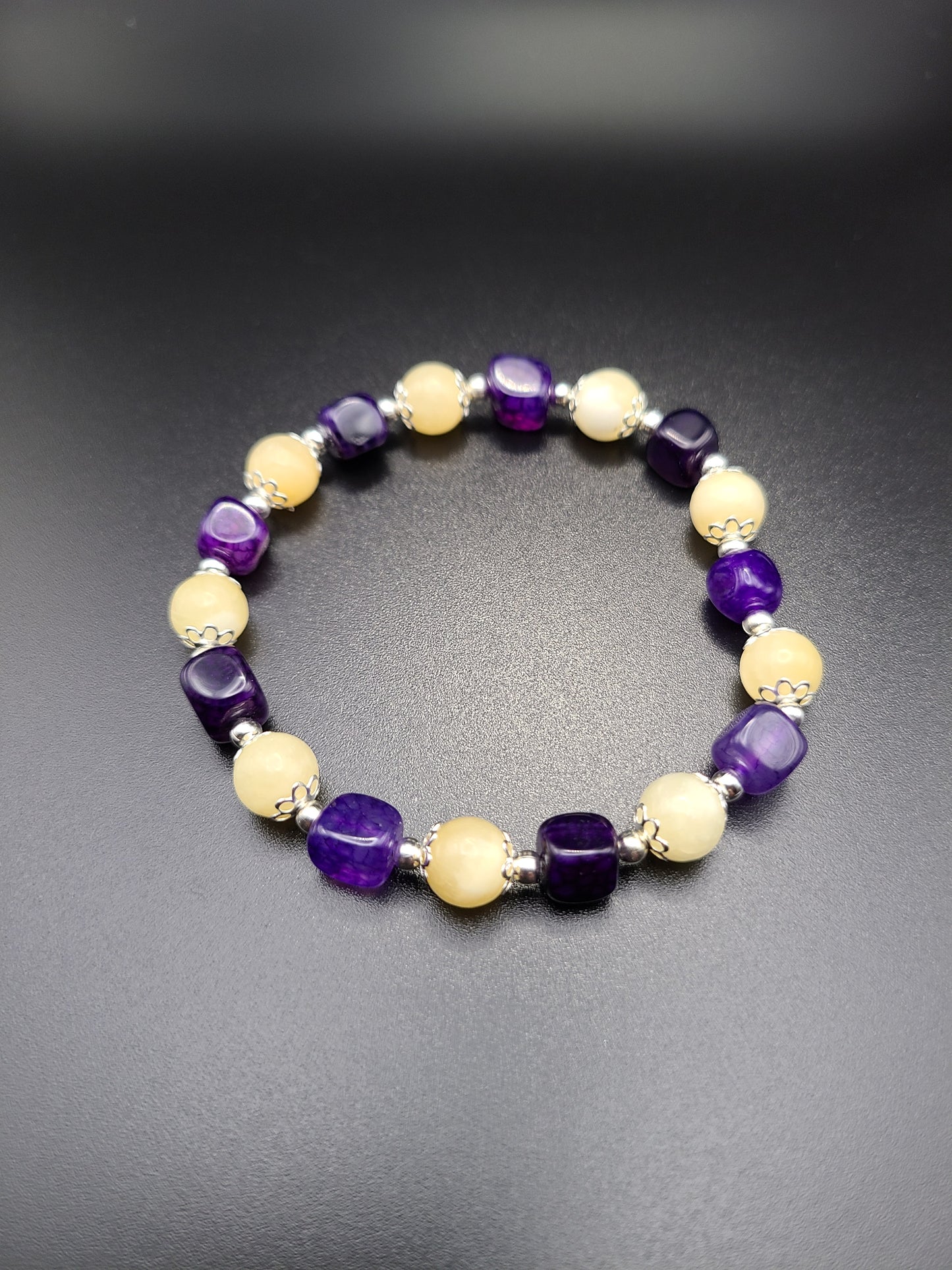 Purple Agate, Yellow Calcite Natural Gemstone Bracelet