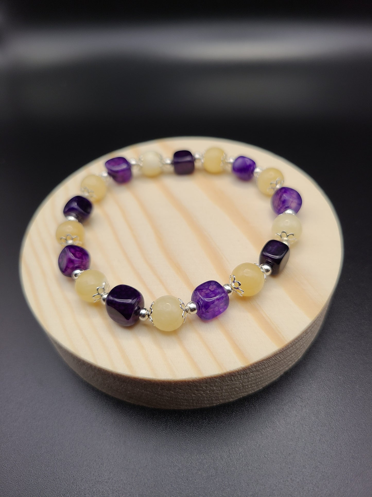 Purple Agate, Yellow Calcite Natural Gemstone Bracelet