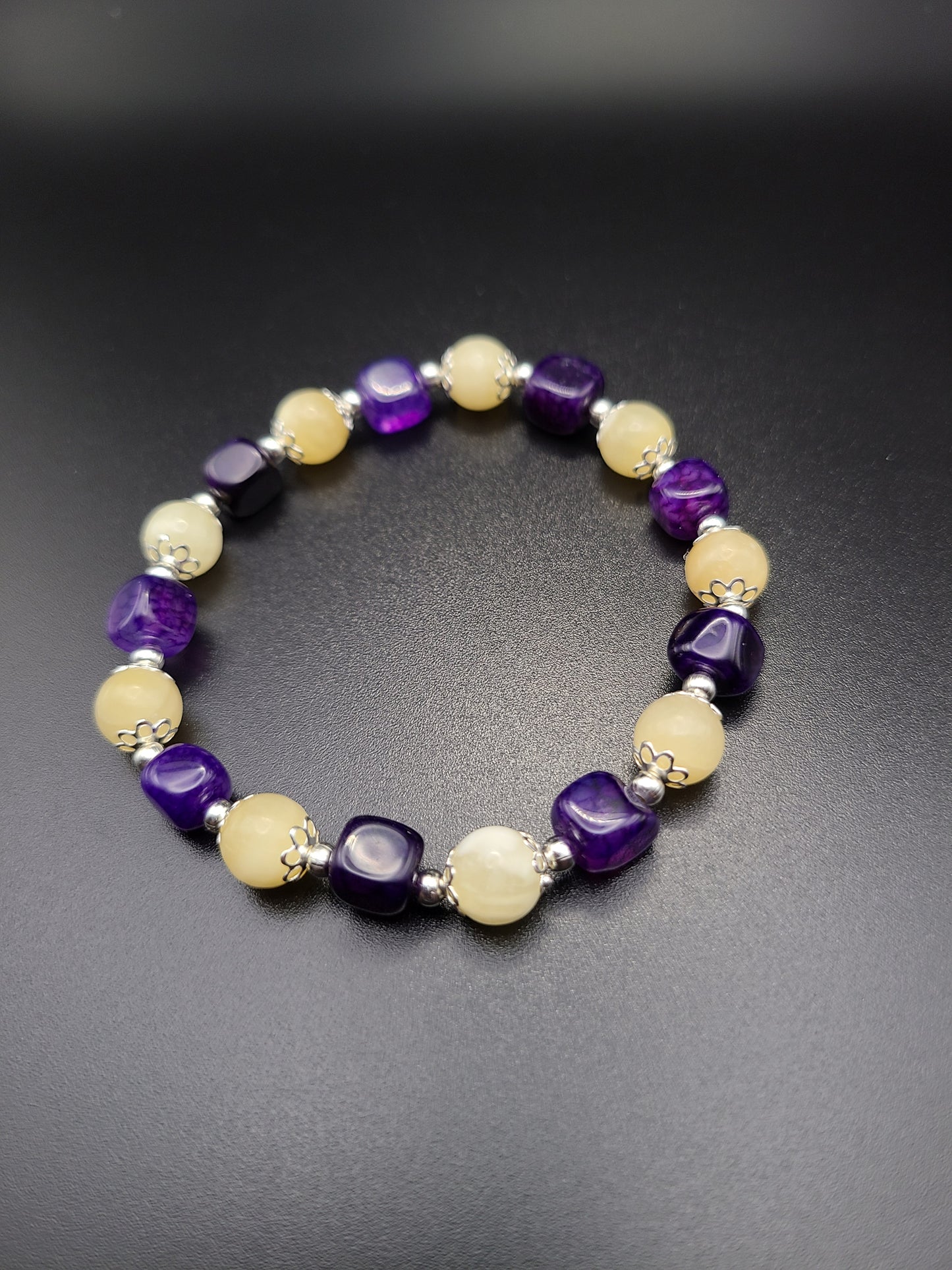 Purple Agate, Yellow Calcite Natural Gemstone Bracelet