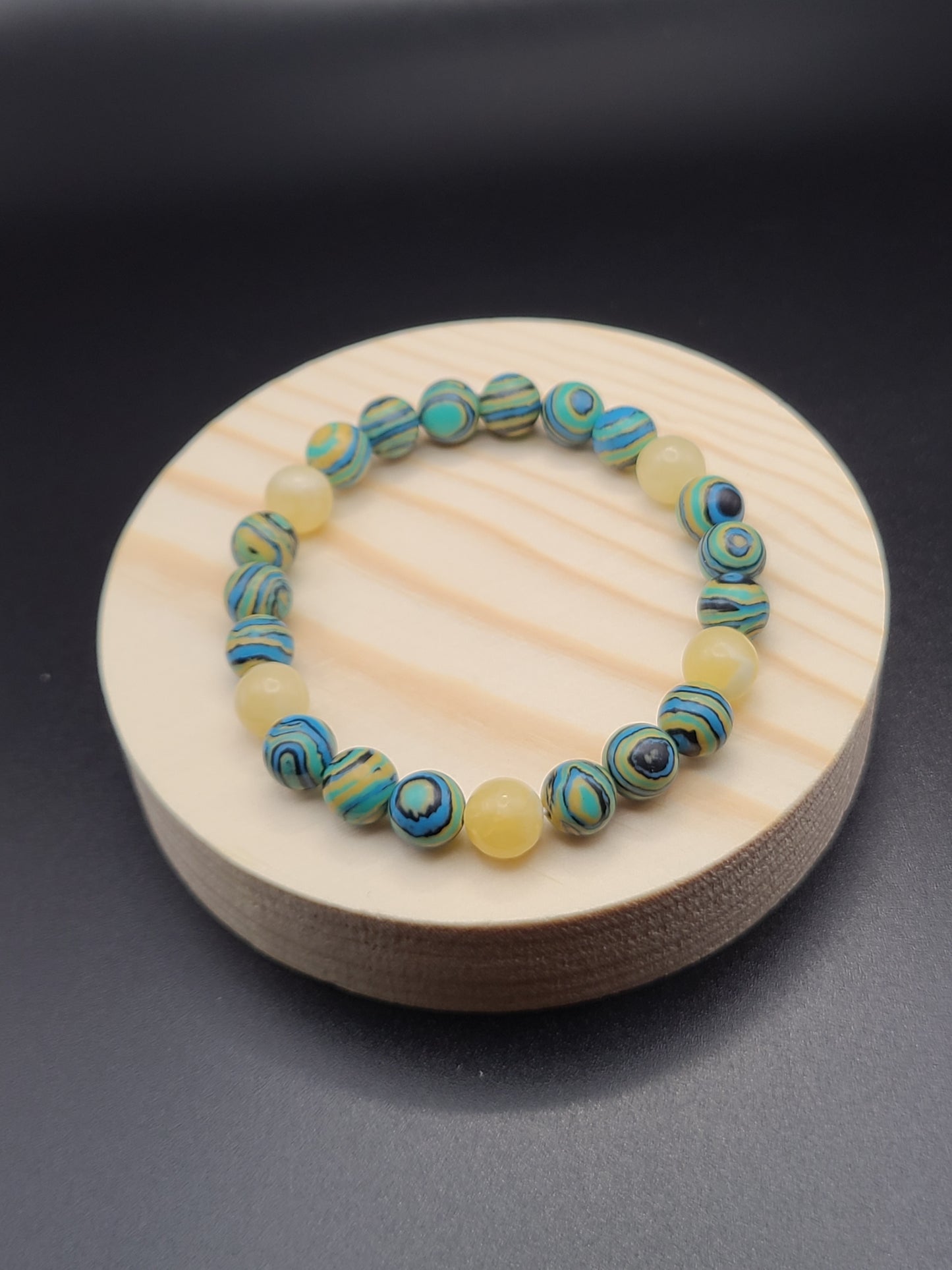 Synthetic Malachite, Yellow Calcite Gemstone Bracelet