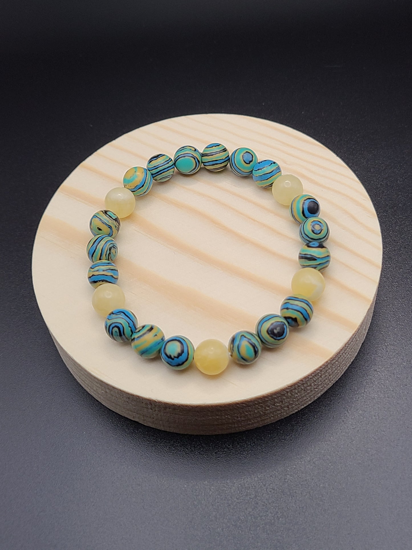 Synthetic Malachite, Yellow Calcite Gemstone Bracelet