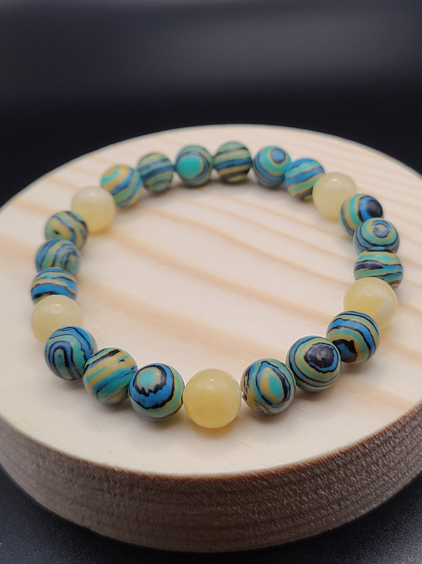 Synthetic Malachite, Yellow Calcite Gemstone Bracelet