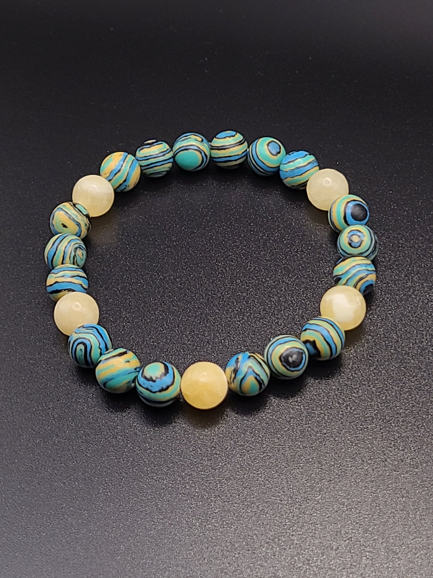 Synthetic Malachite, Yellow Calcite Gemstone Bracelet