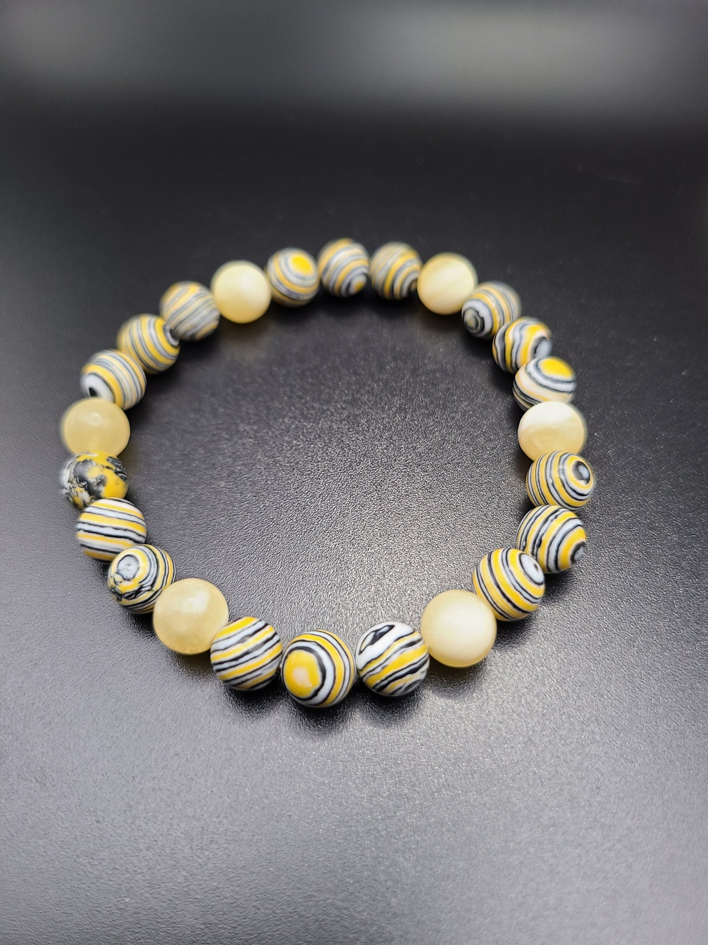 Synthetic Malachite, Yellow Calcite Crystal Gemstone Bracelet