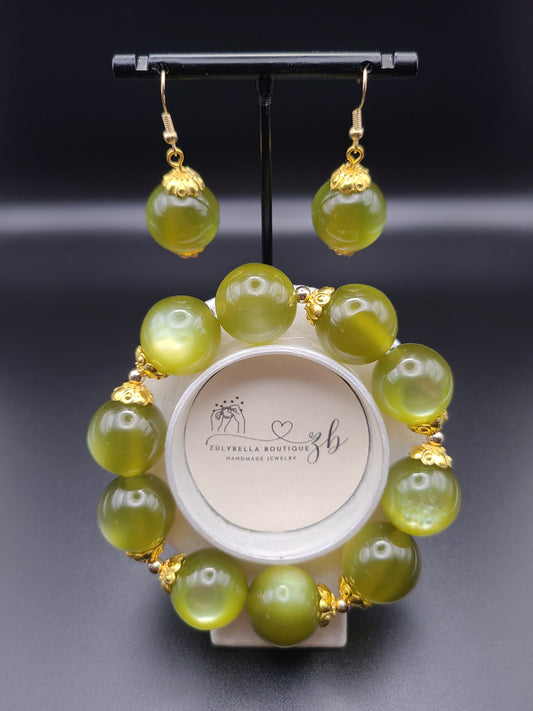 Gorgonia Bead Bracelet Set- Olive Green