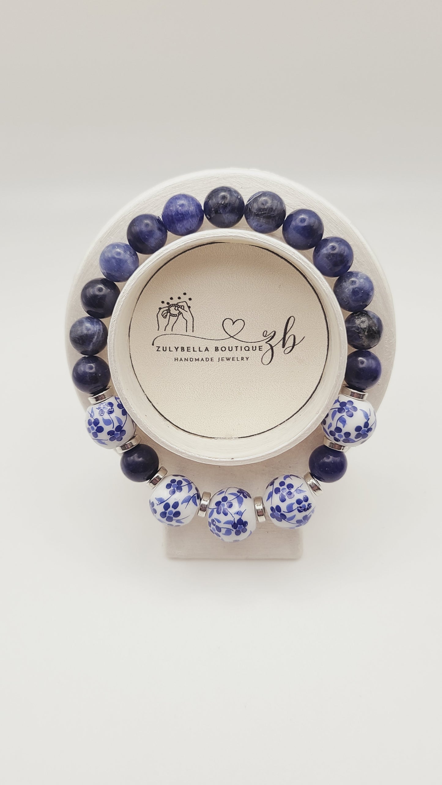 Natural Gemstone Bracelet- Mixed Beads- Sodalite and Ceramic Beads