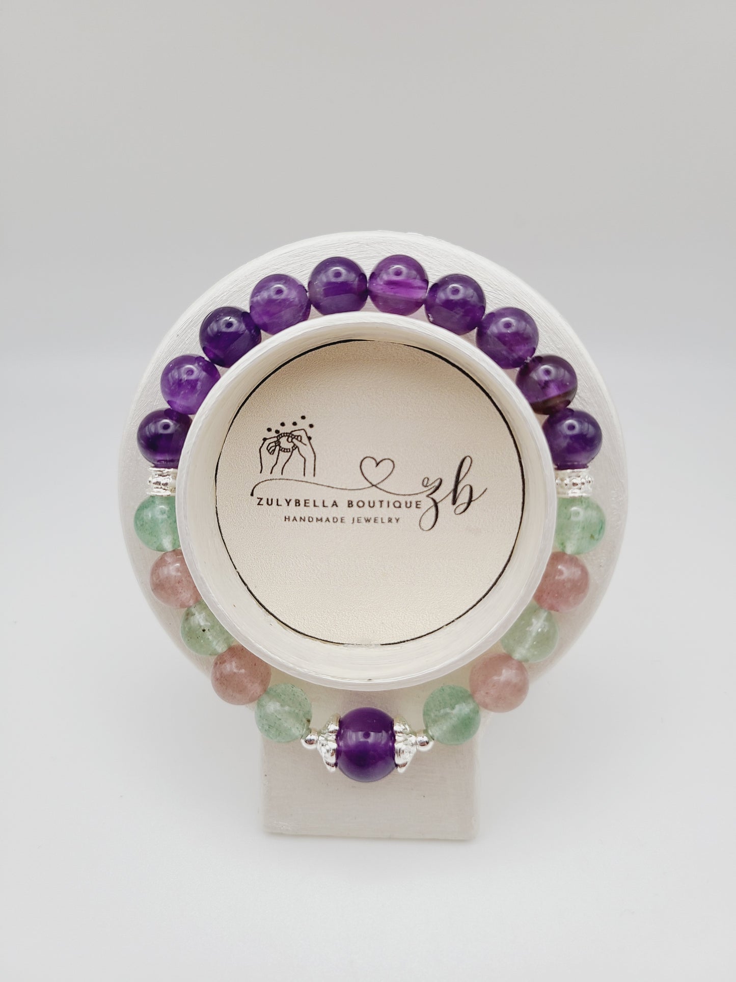 Natural Gemstone Bracelet- Strawberry Quartz and Amethyst