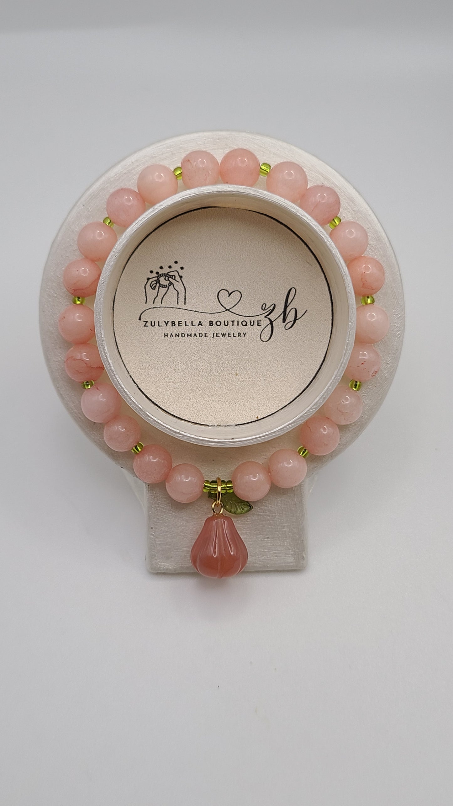 Natural Gemstone Bracelet- Pink Peach Jade with Yanyuan Charm