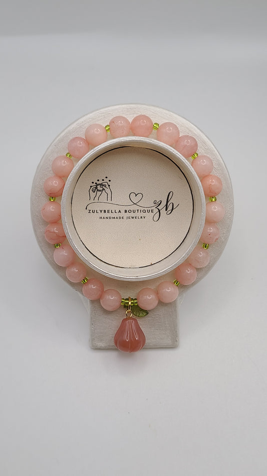 Natural Gemstone Bracelet- Pink Peach Jade with Yanyuan Charm