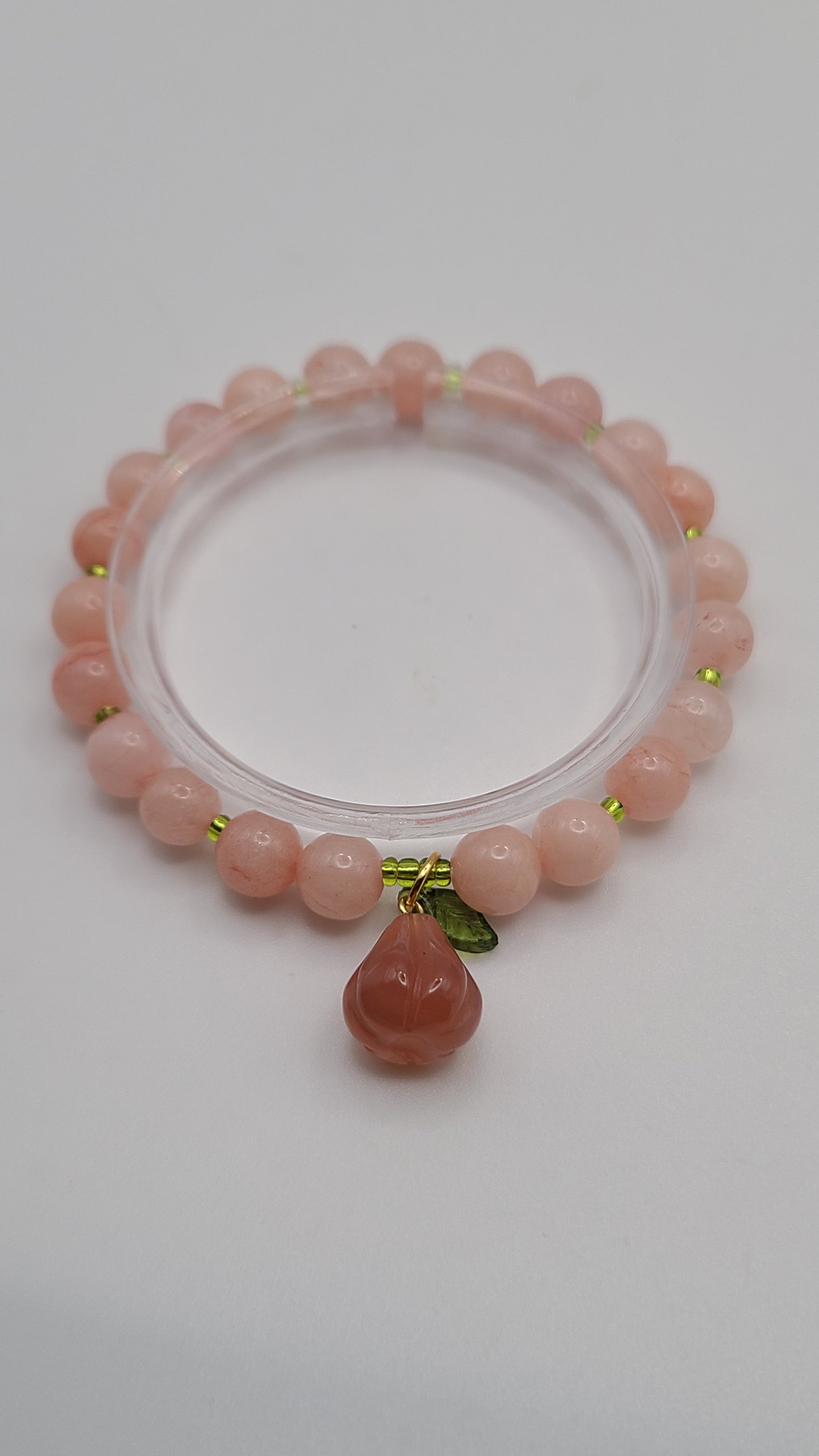 Natural Gemstone Bracelet- Pink Peach Jade with Yanyuan Charm