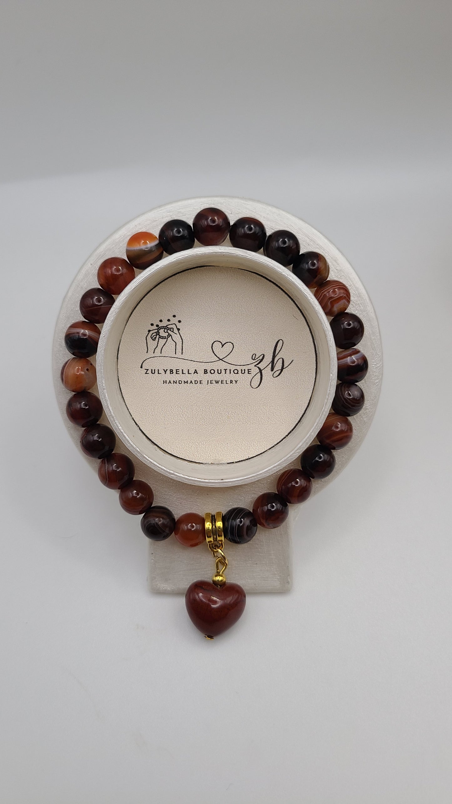 Natural Gemstone Bracelet with Heart Shaped Bead Charm- Different Stones- Choose gemstone