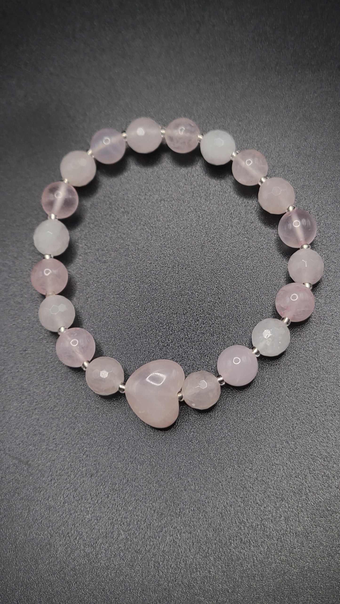 Natural Gemstone Bracelet and Earrings Sets- Faceted and Icy Rose Quartz with Rose Quartz Heart