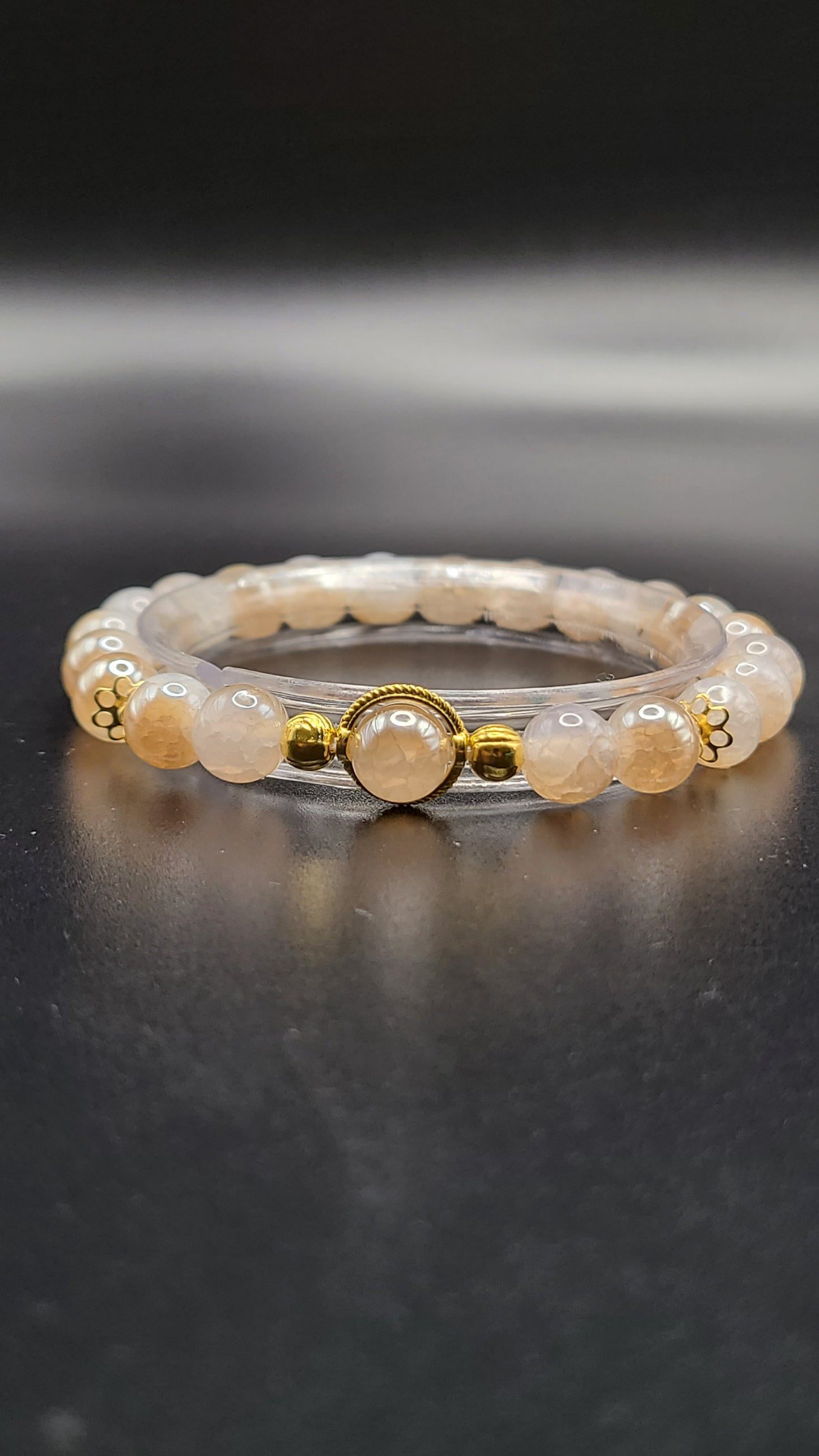 Natural Gemstone Bead Bracelet- Golden Aura Coated Dragon Agate