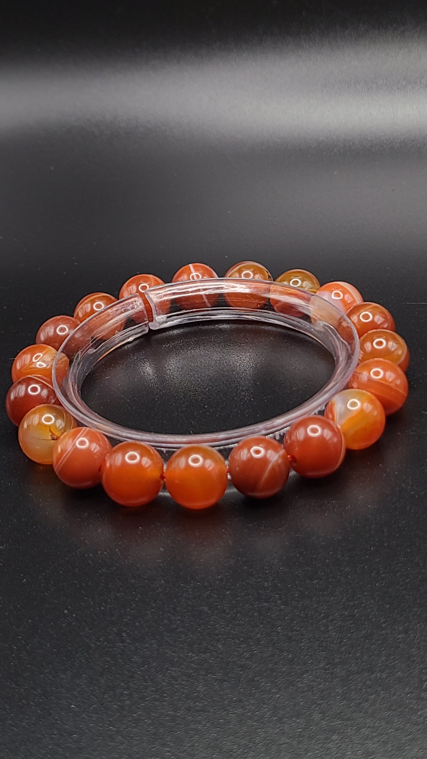 Natural Gemstone 10mm Bead Bracelet- Sardonyx or Red Striped Agate- Choose Style