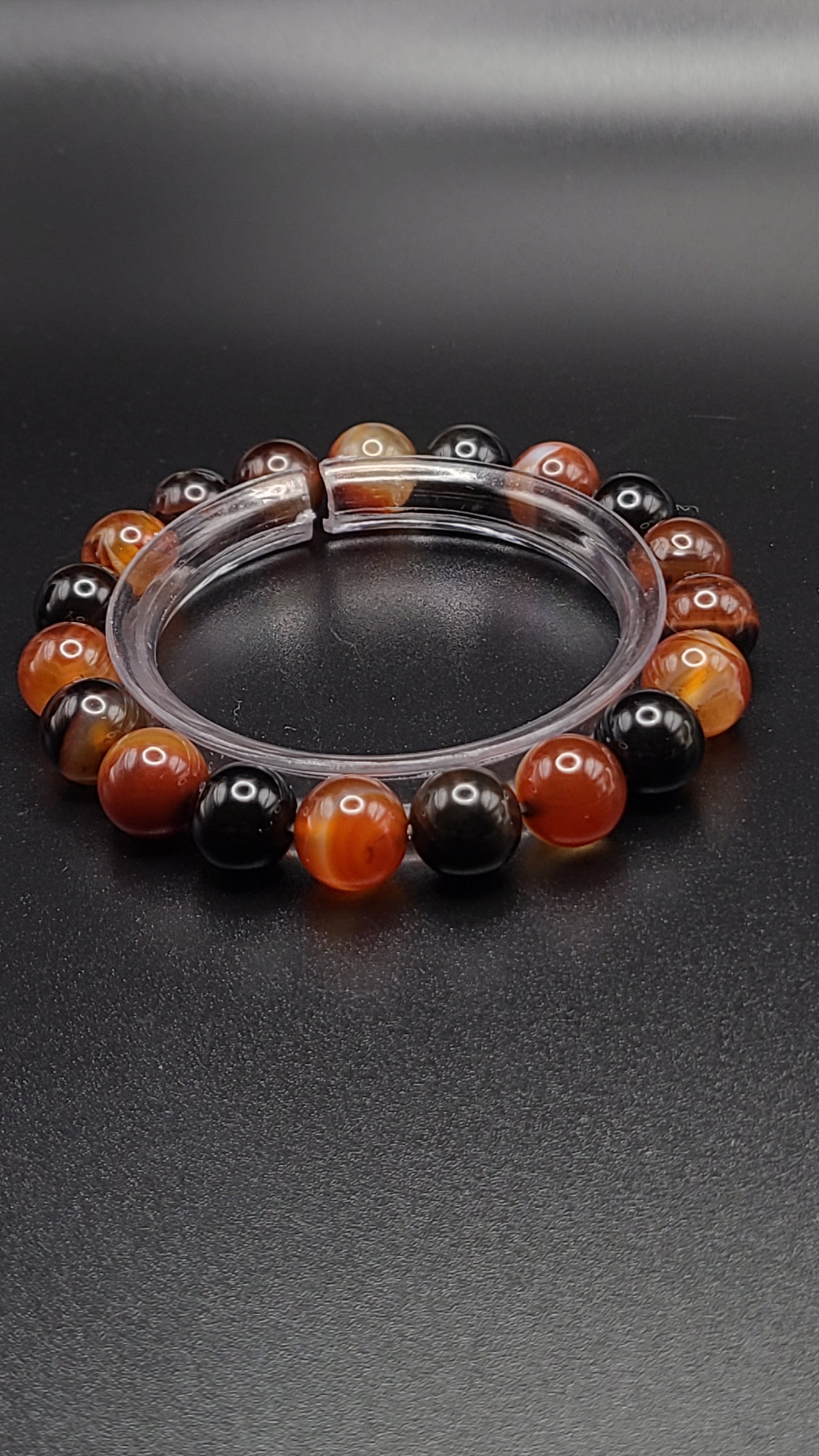 Natural Gemstone 10mm Bead Bracelet- Sardonyx or Red Striped Agate- Choose Style