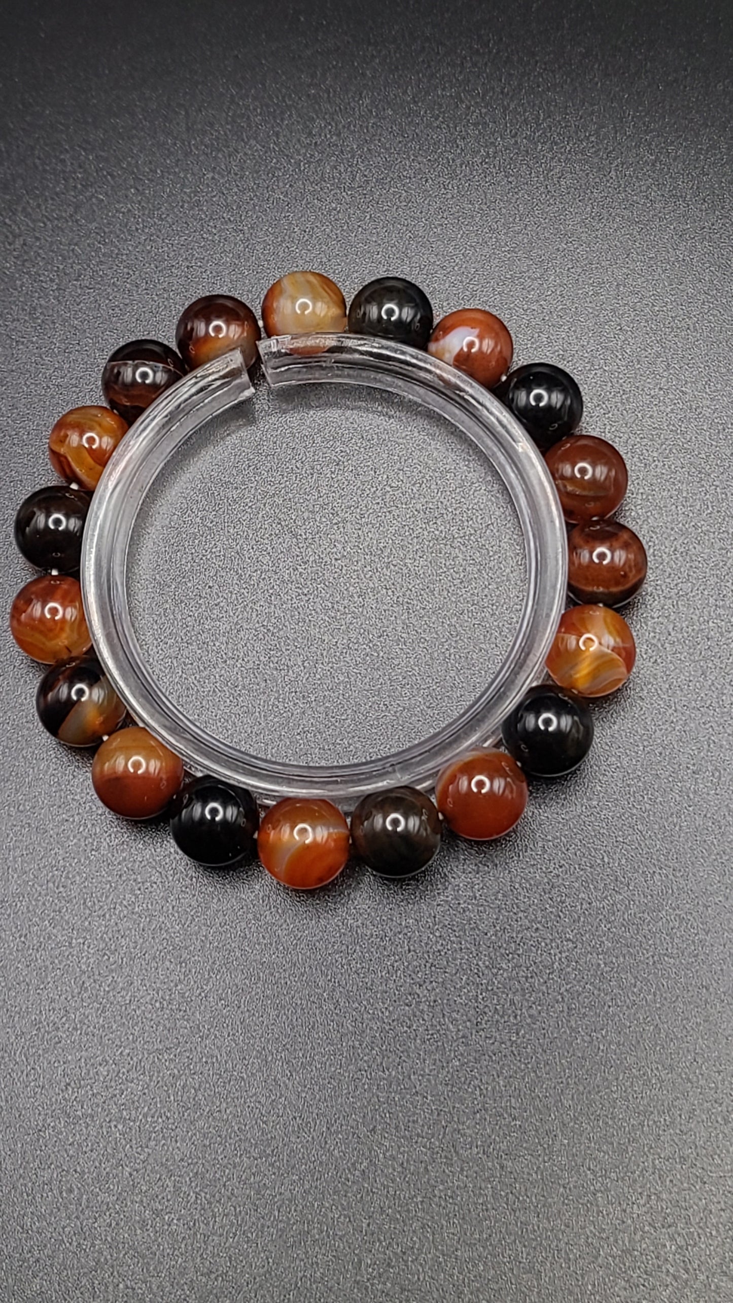 Natural Gemstone 10mm Bead Bracelet- Sardonyx or Red Striped Agate- Choose Style