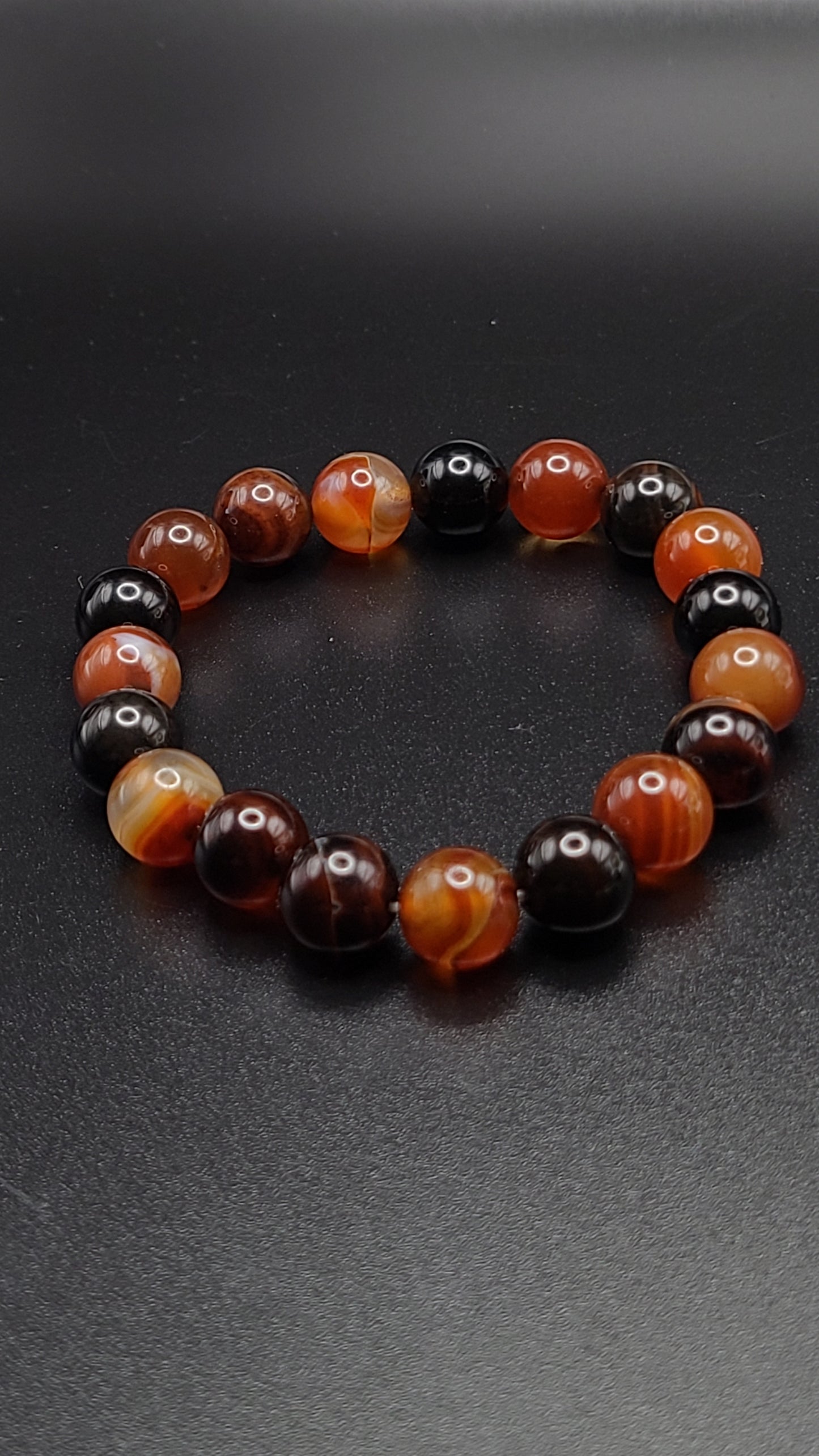 Natural Gemstone 10mm Bead Bracelet- Sardonyx or Red Striped Agate- Choose Style