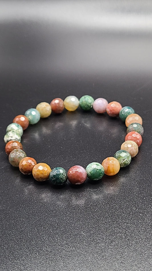 Natural Gemstone Bracelet- Faceted Indian Agate