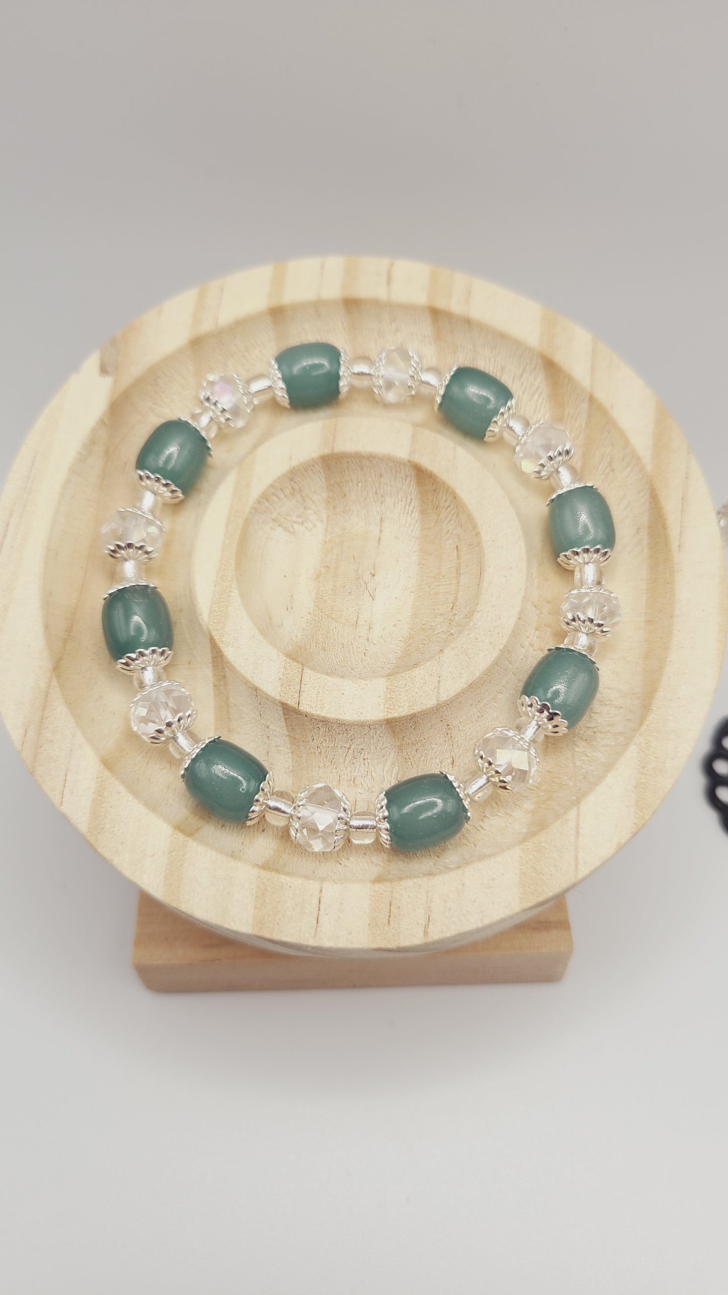 Glass Bead Bracelet and Earrings Set- Green