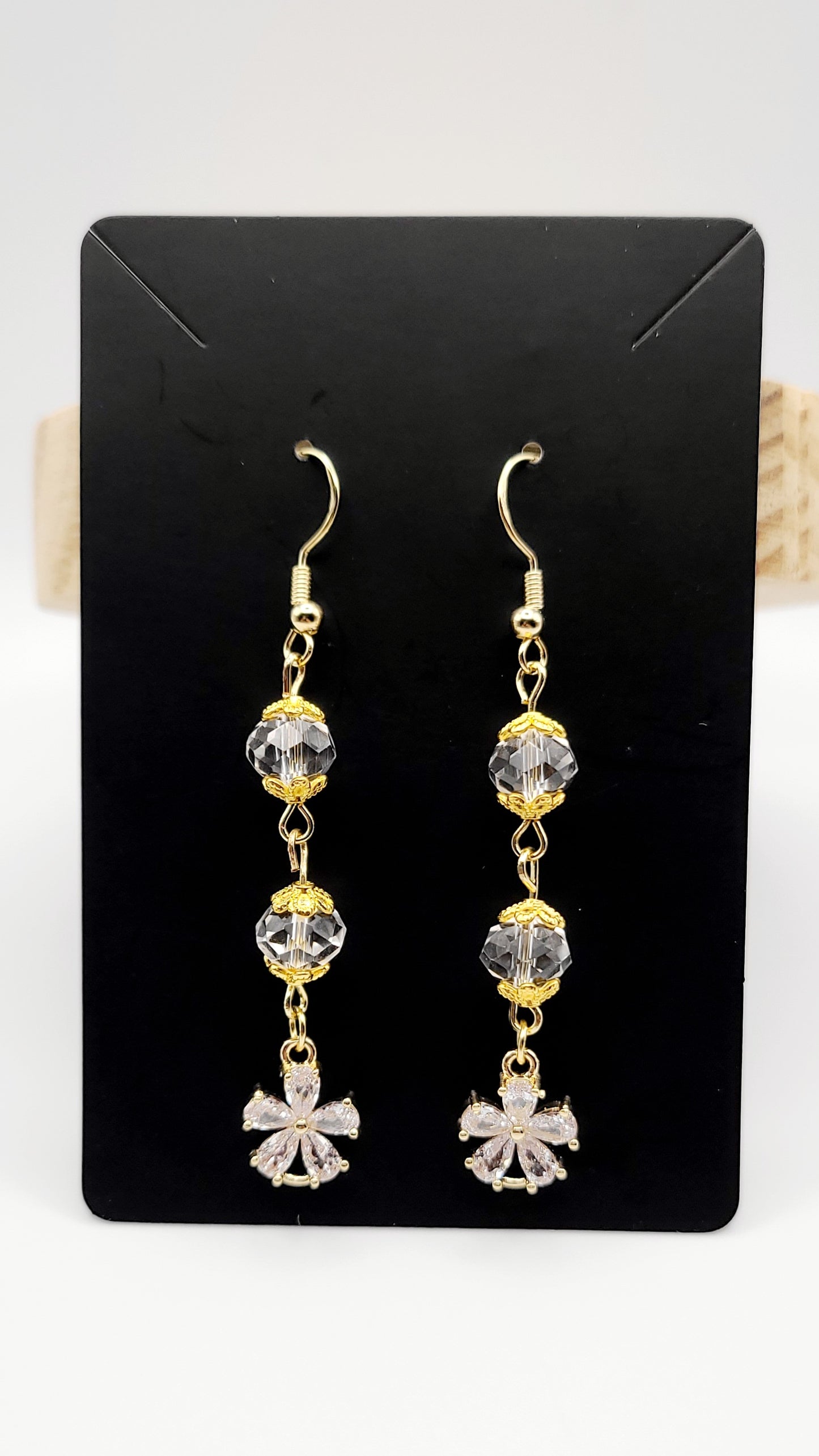 Glass Bead Earrings- Gold tone Flower