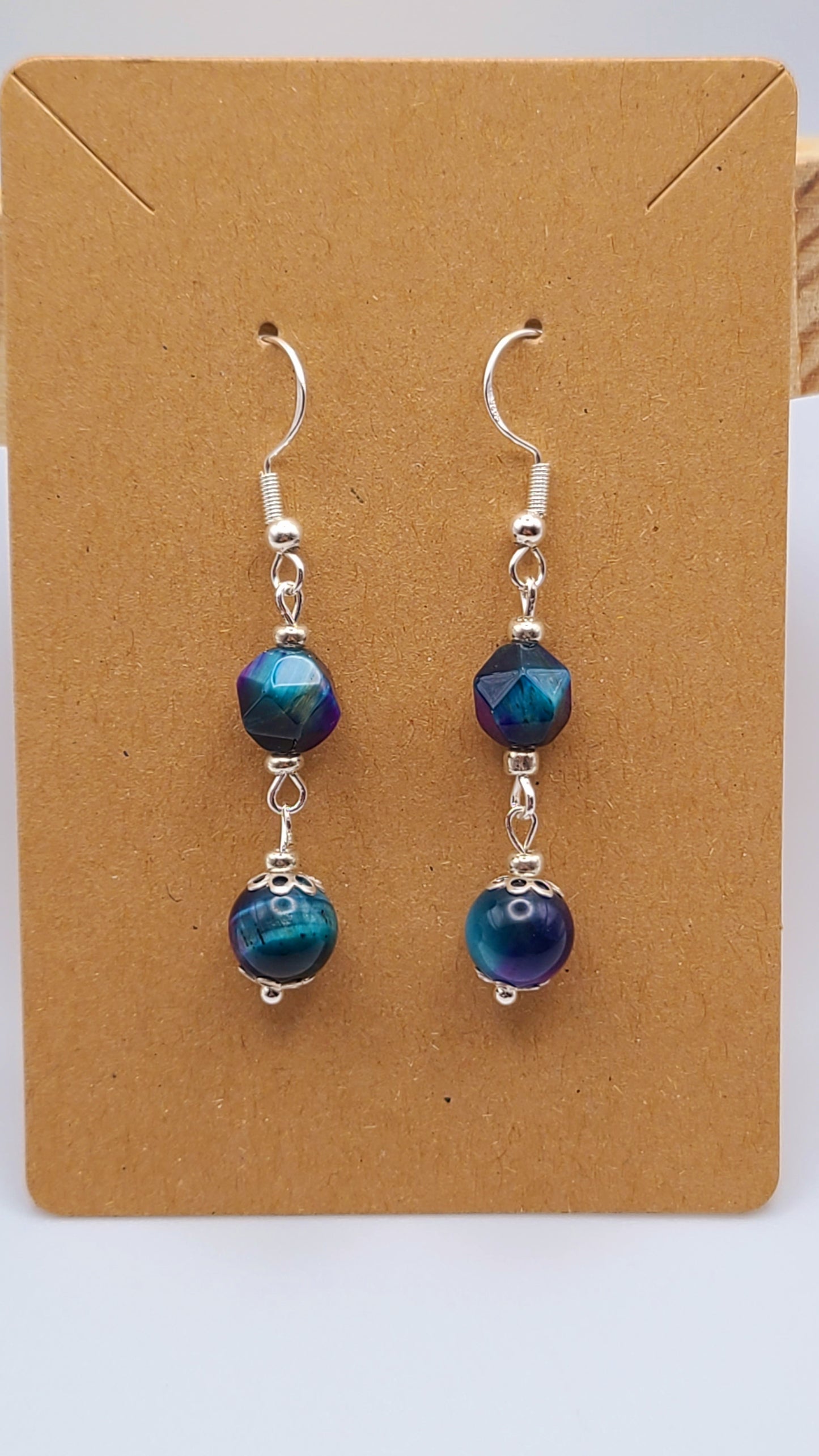 Galaxy Tiger Eye Dangle Fishhook Earrings