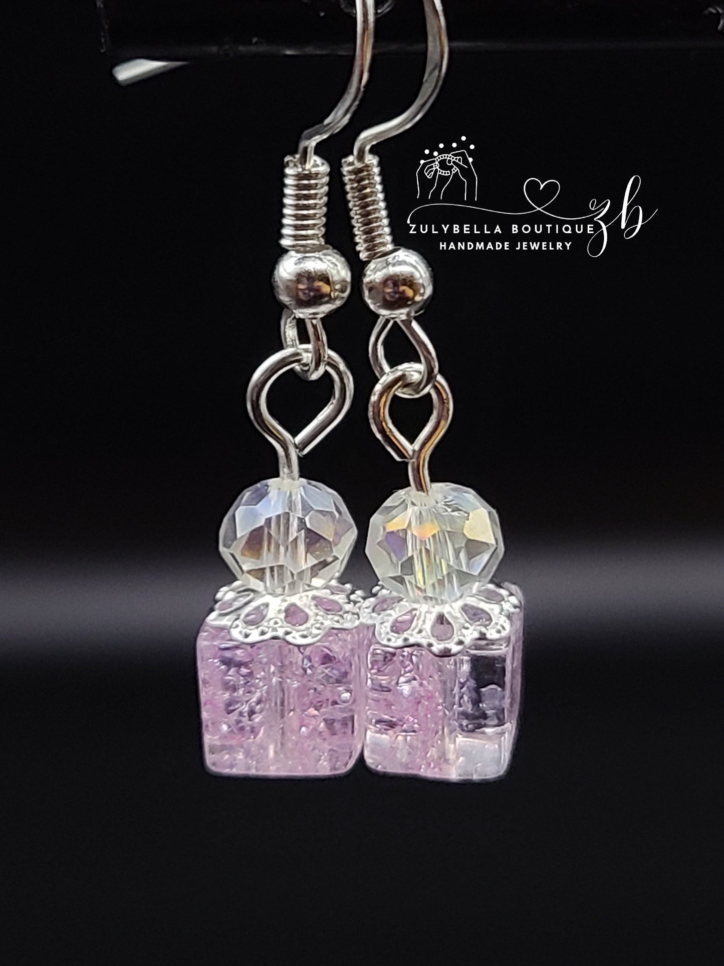 Cracked Crystal Quartz Earrings- 925 Silver Plated fishhook