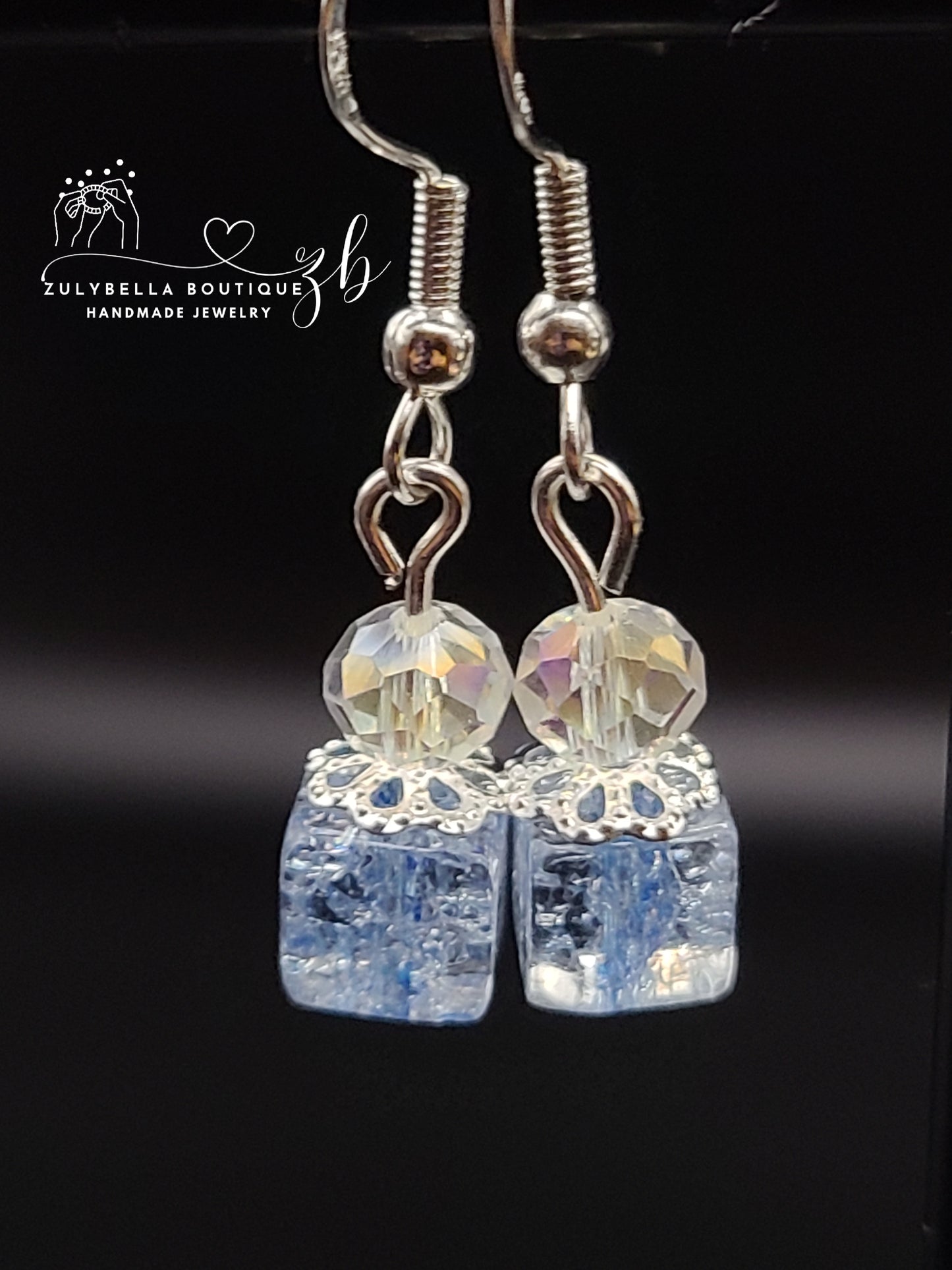 Cracked Crystal Quartz Earrings- 925 Silver Plated fishhook