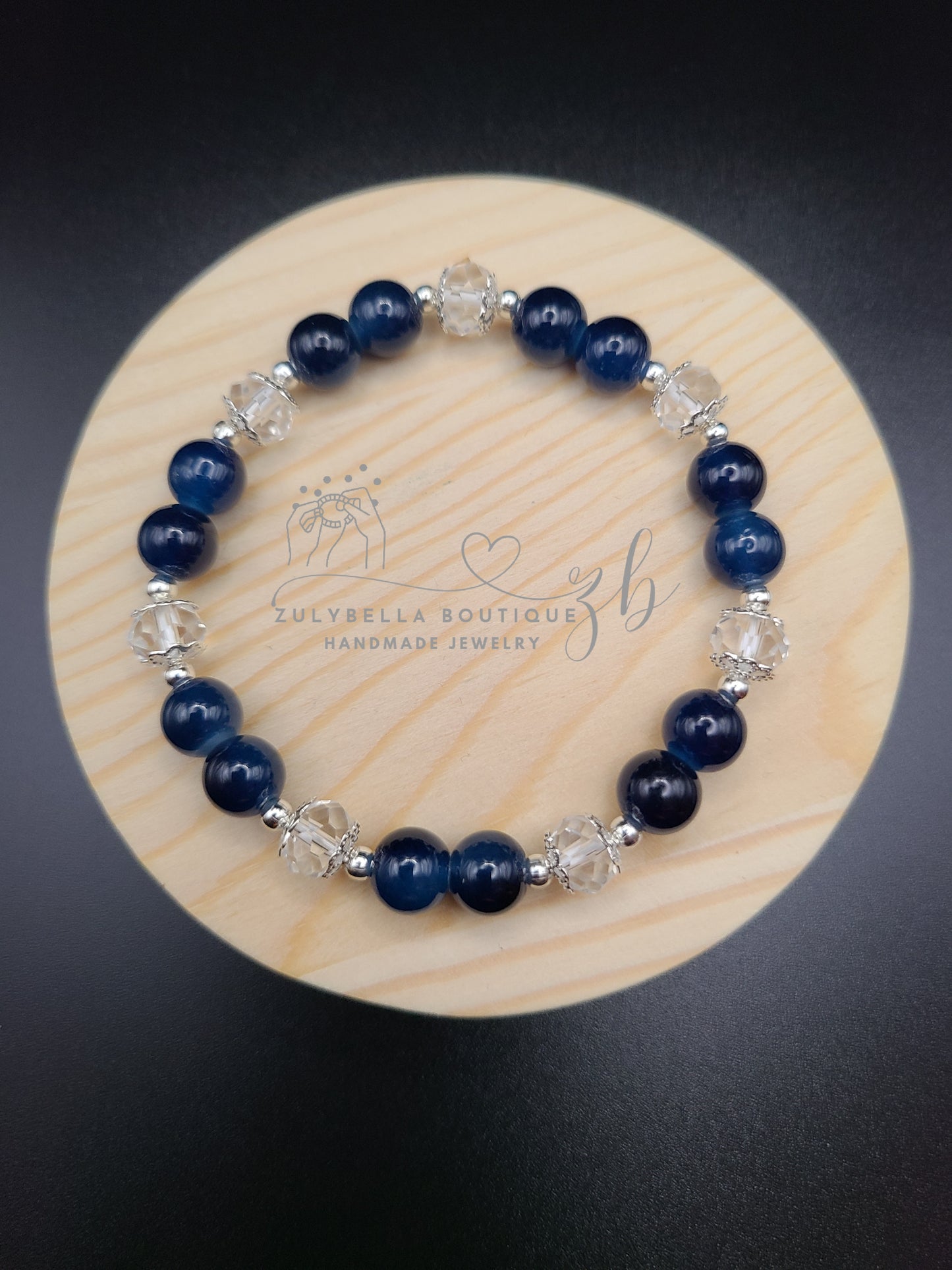 Blue/Clear Glass Beaded Bracelet